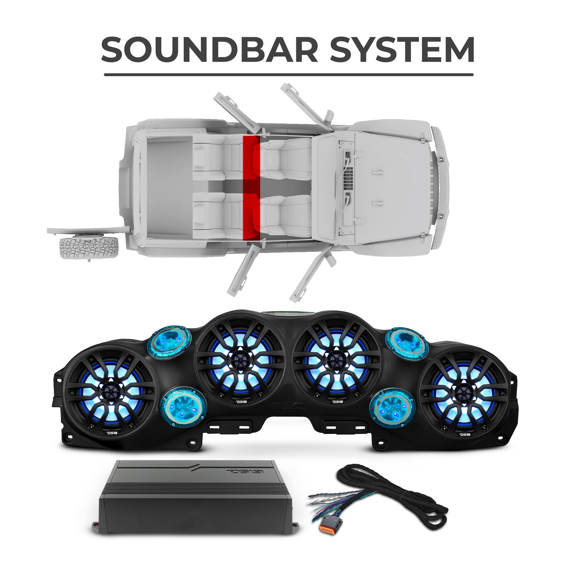 DS18 Jeep JLU 2018–2023 Ultimate Package – Loaded Sound Bar, Door Panels, Subwoofers & Amplifiers