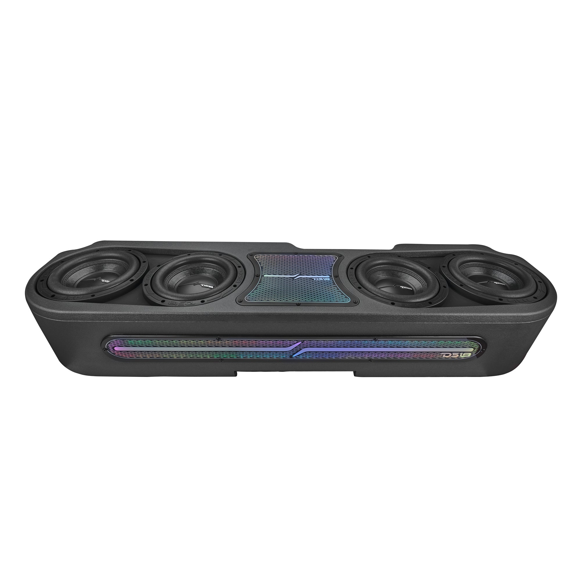 DS18 Jeep JT Gladiator Loaded Under Rear Seat Subwoofer Enclosure with 4 X 8" ZR8.2D, Leather Wrapped and Digital LED Lights | 1800 Watts RMS @ 1-Ohm