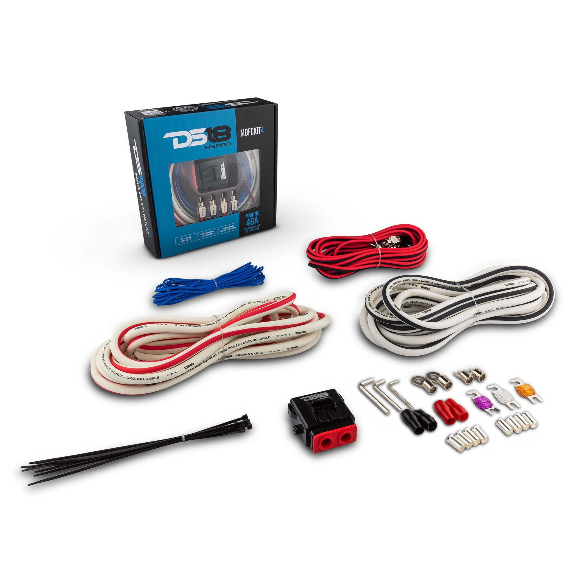 DS18 4-GA Marine Tinned OFC Amplifier Installation Kit - WHITE