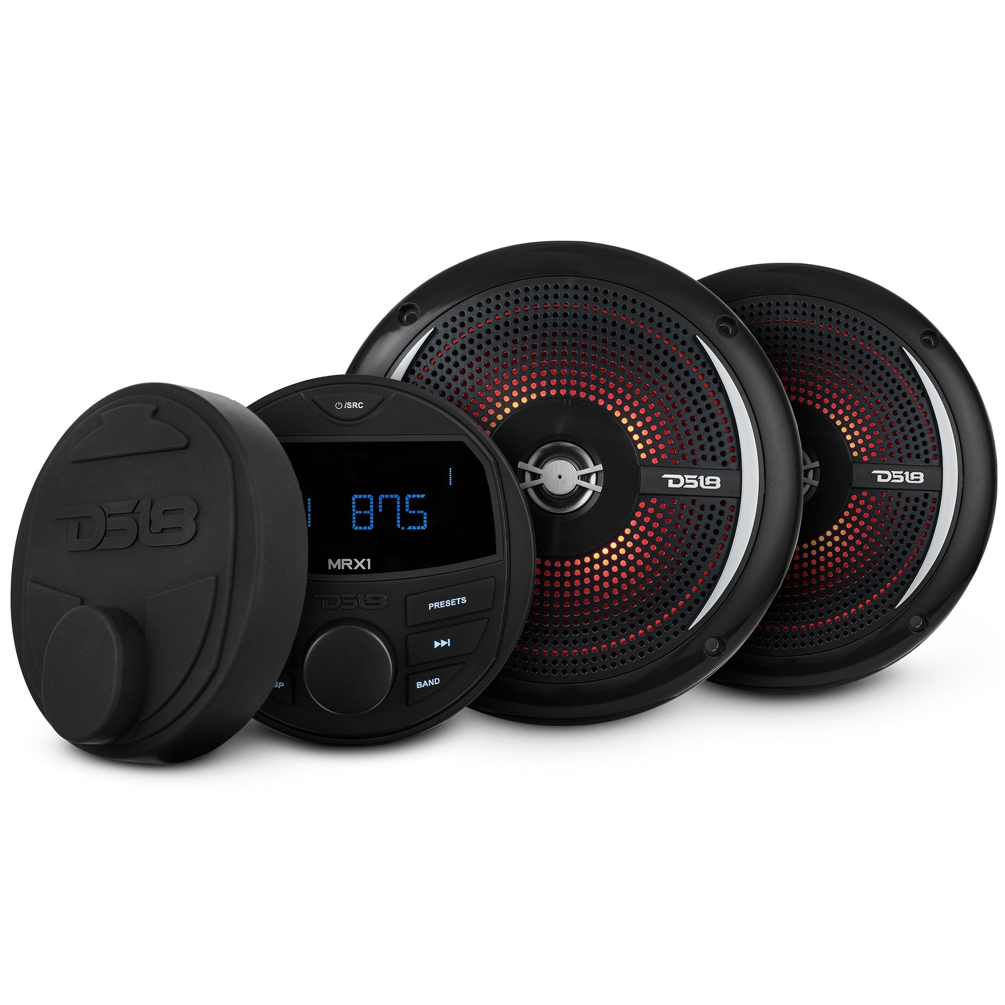 DS18 Marine and Powersports Headunit and 6.5" Marine Speaker Package (MRX1 and 2 X NXL-6SL/BK) - Black