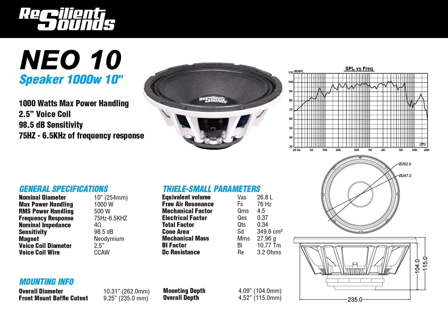 Resilient Sounds NEO 10" Pro Audio Speaker 1,000W Max / 1,000W RMS — image 4