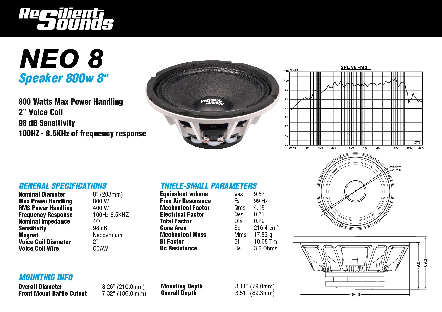 Resilient Sounds NEO 8" Pro Audio Speaker 800W Max / 800W RMS — image 5