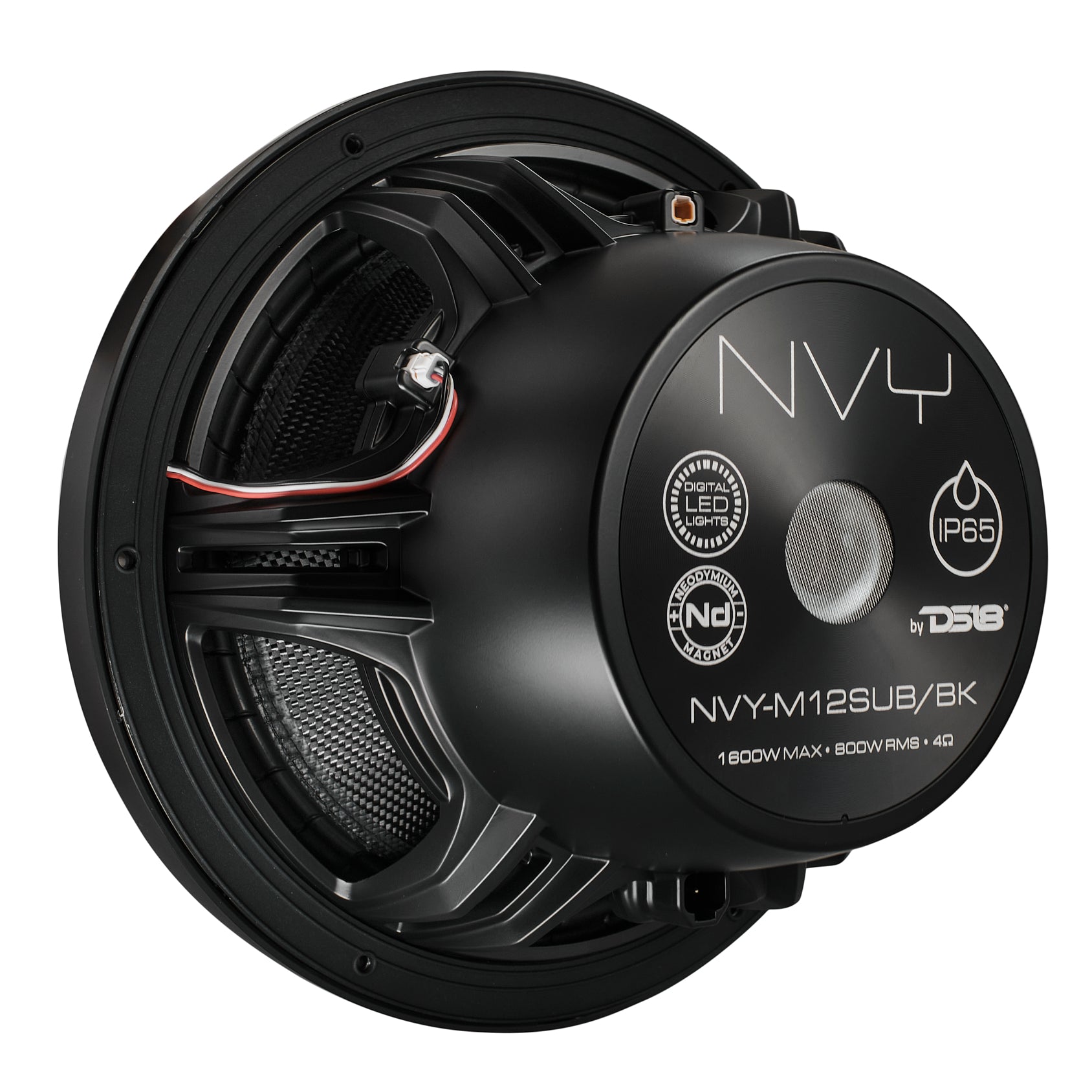 DS18 12" Neodymium Marine & Powersport Subwoofer with Digital LED Lights and Carbon Fiber Cone | 800W RMS 4-Ohm