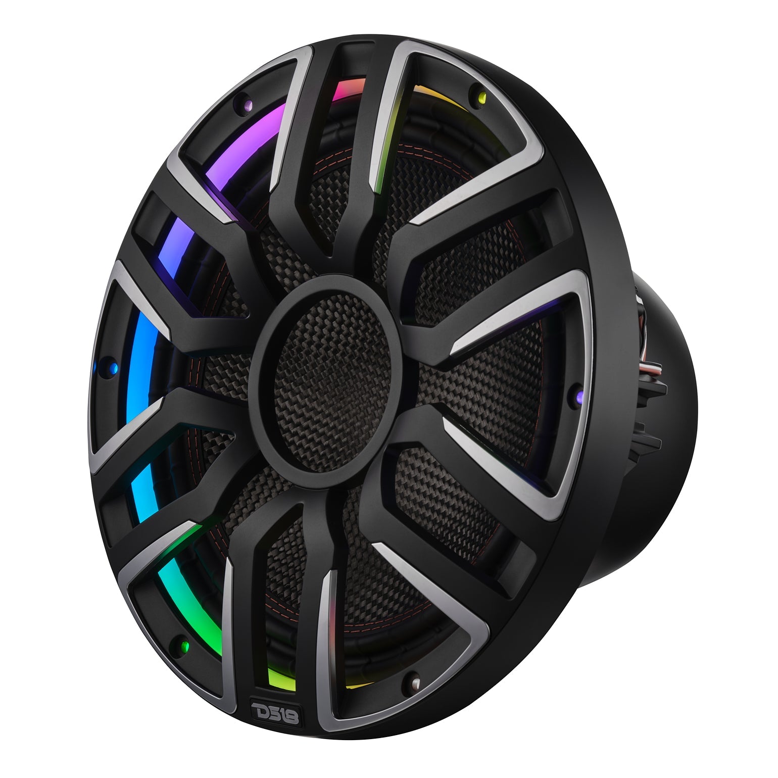 DS18 12" Neodymium Marine & Powersport Subwoofer with Digital LED Lights and Carbon Fiber Cone | 800W RMS 4-Ohm
