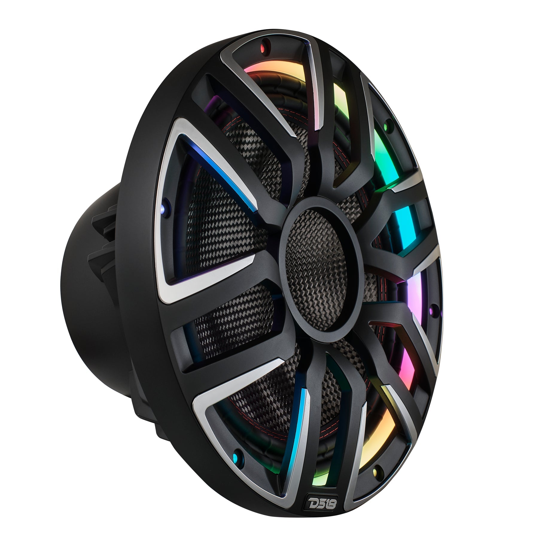DS18 12" Neodymium Marine & Powersport Subwoofer with Digital LED Lights and Carbon Fiber Cone | 800W RMS 4-Ohm