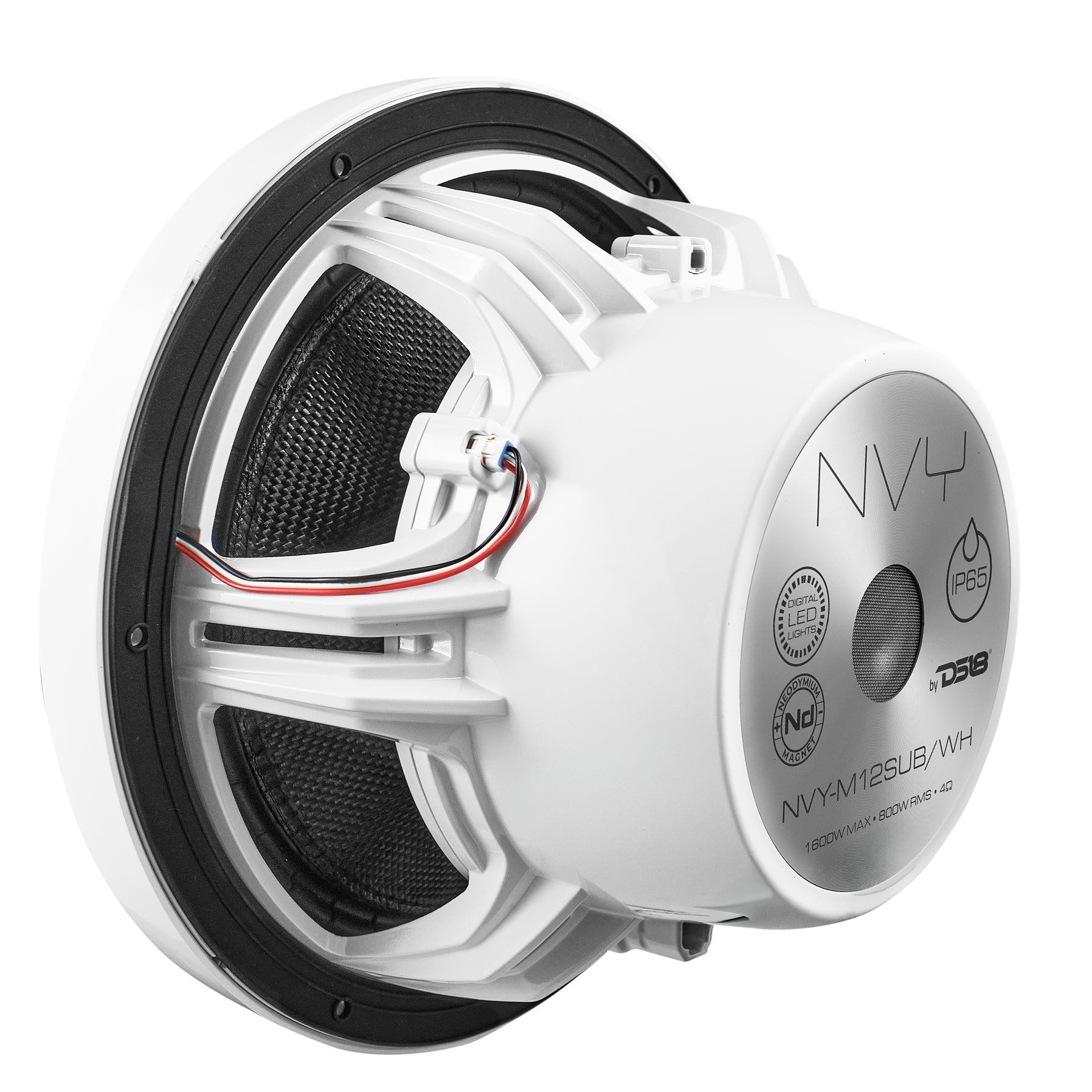 DS18 12" Neodymium Marine & Powersport Subwoofer with Digital LED Lights and Carbon Fiber Cone | 800W RMS 4-Ohm