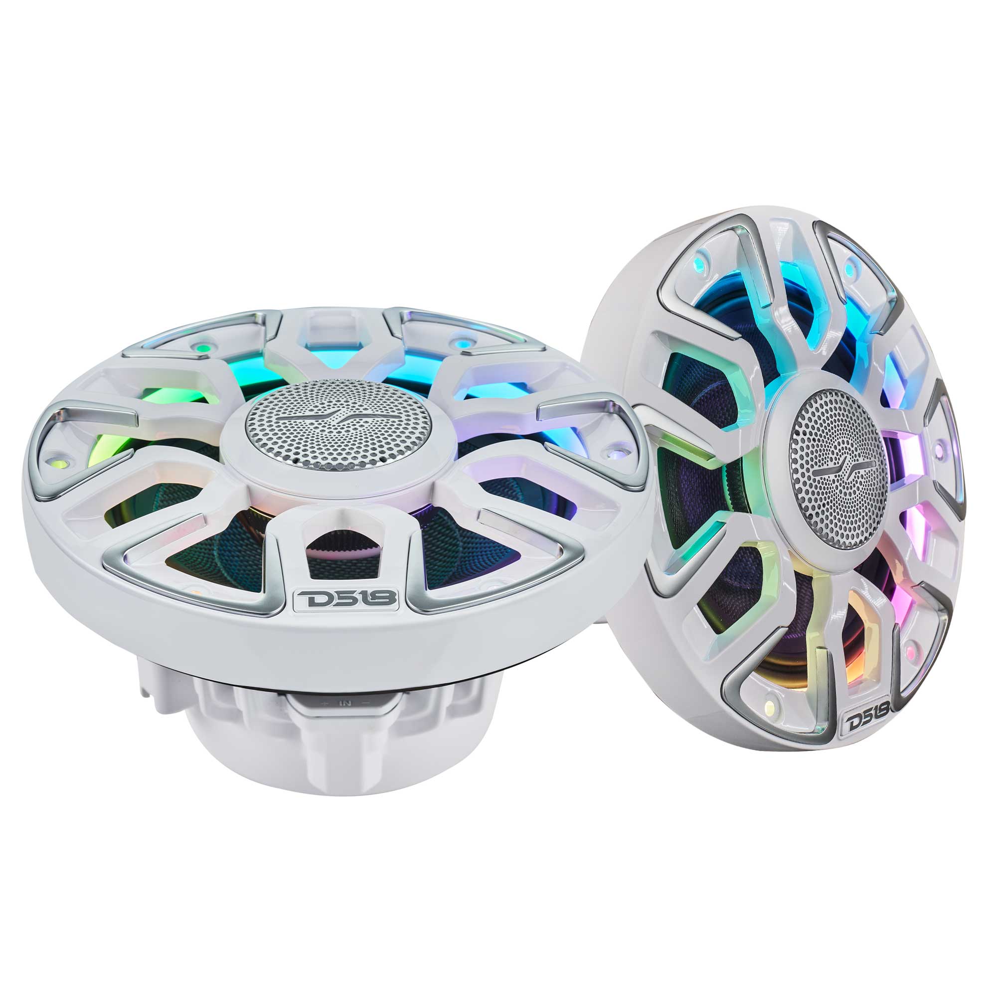 DS18 6.5” Marine Coaxial Speaker With Kevlar Cone, Bullet Tweeter, Neodymium Magnet, and Digital LED Lights | 200W RMS 4-Ohm