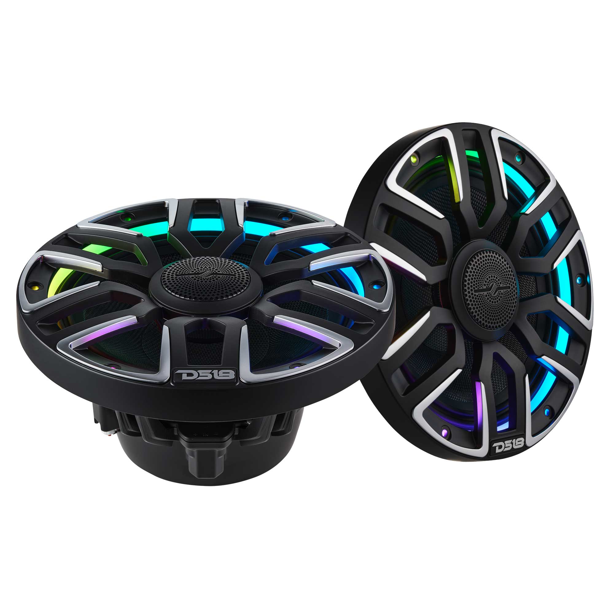 DS18 8” Marine Coaxial Speaker With Kevlar Cone, Bullet Tweeter, Neodymium Magnet, and Digital LED Lights | 200W RMS 4-Ohm
