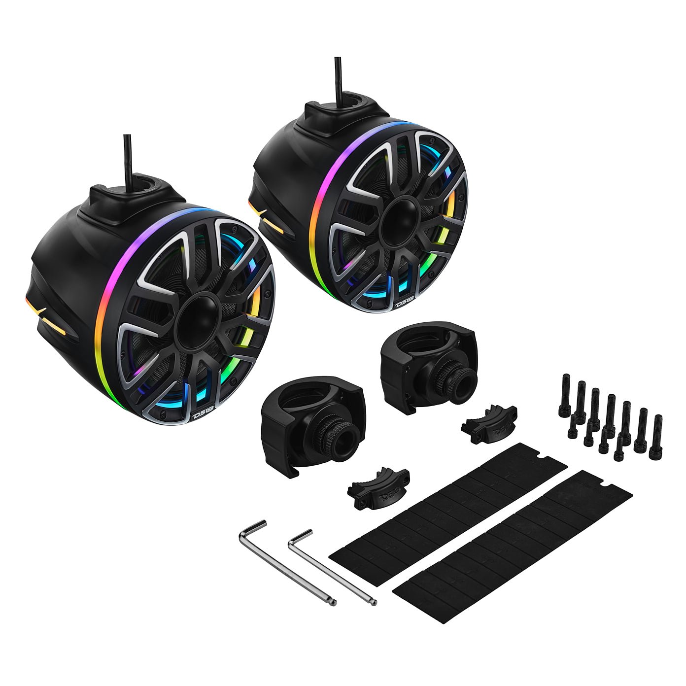 DS18 8” Marine Short Tower Speaker With Neodymium Magnet, Kevlar Cone, Compression Driver And Digital LED Lights | 200W RMS 4-Ohm