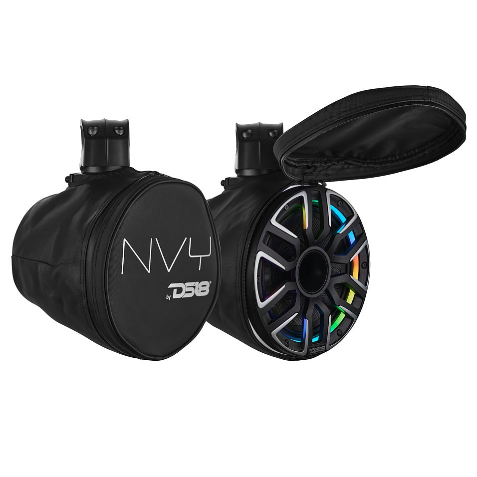 DS18 8” Marine Short Tower Speaker With Neodymium Magnet, Kevlar Cone, Compression Driver And Digital LED Lights | 200W RMS 4-Ohm