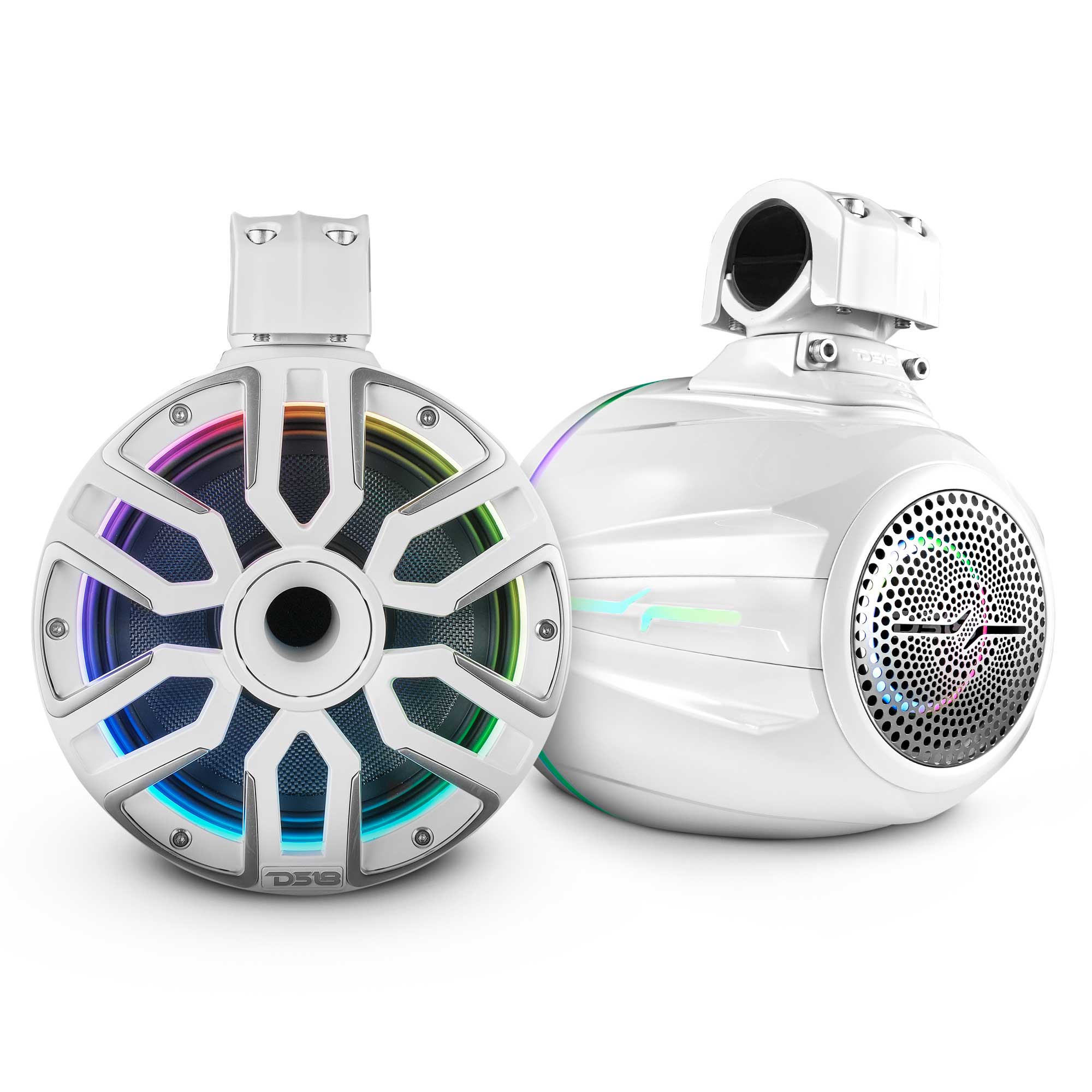 DS18 8” Marine Short Tower Speaker With Neodymium Magnet, Kevlar Cone, Compression Driver And Digital LED Lights | 200W RMS 4-Ohm