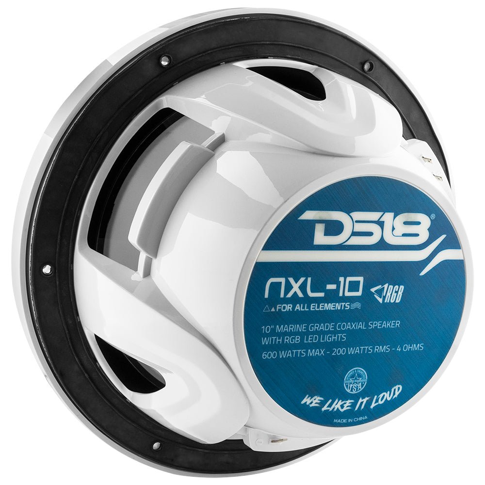 DS18 NXL 10" 2-Way Coaxial Marine Speaker with LED RGB Lights | 200W RMS 4-Ohm