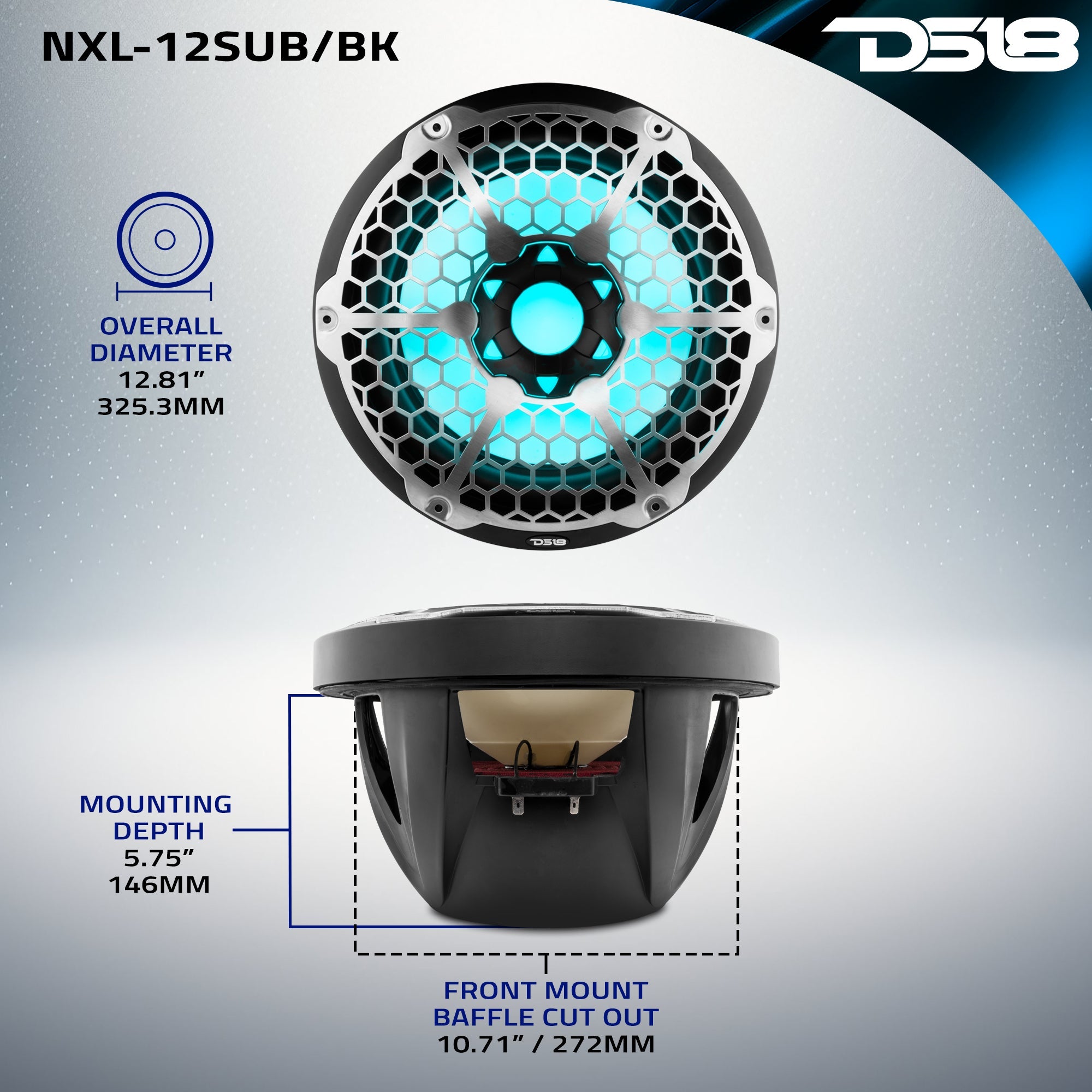 DS18 NXL 12" Marine Subwoofer with LED RGB Lights 350 Watts Rms SVC 4-Ohm