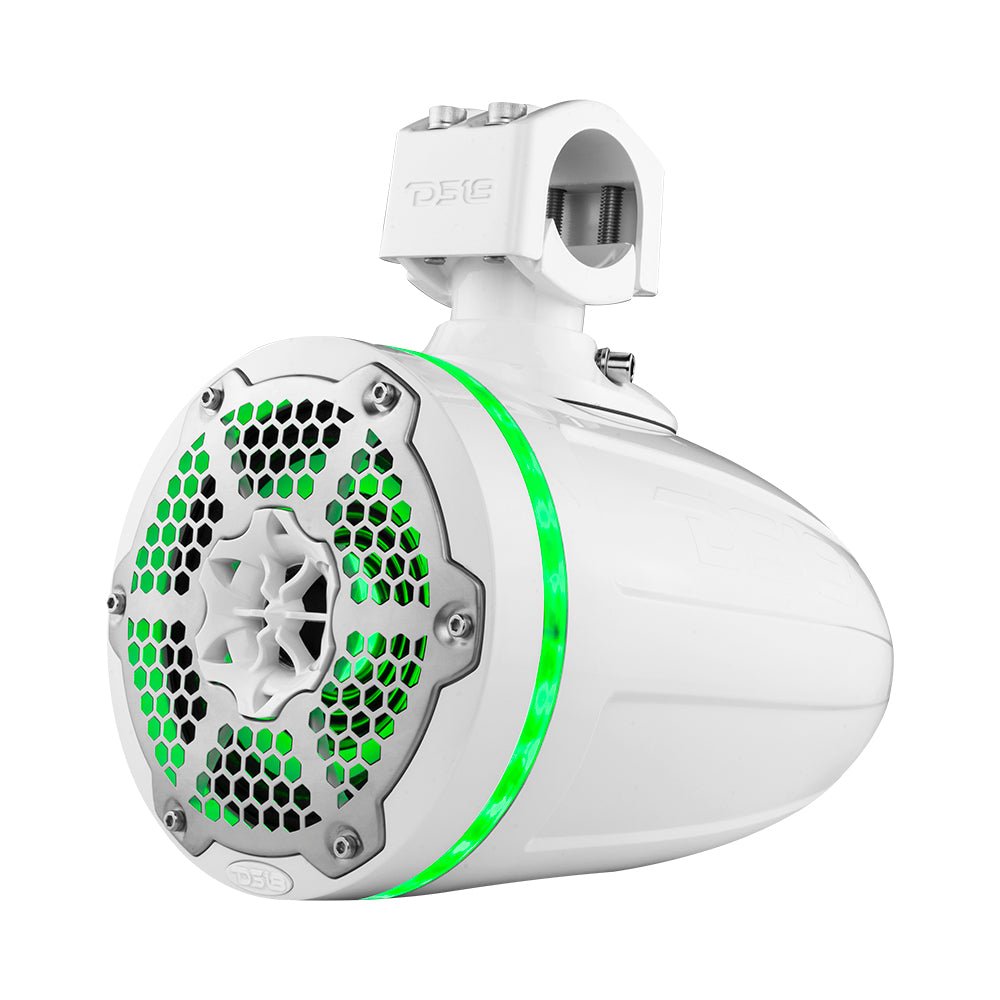 DS18 NXL 6.5" Neodymium Marine and Powersports Towers with Built-in Passive Radiator, 1" Driver and LED RGB Lights 150 Watts Rms -White