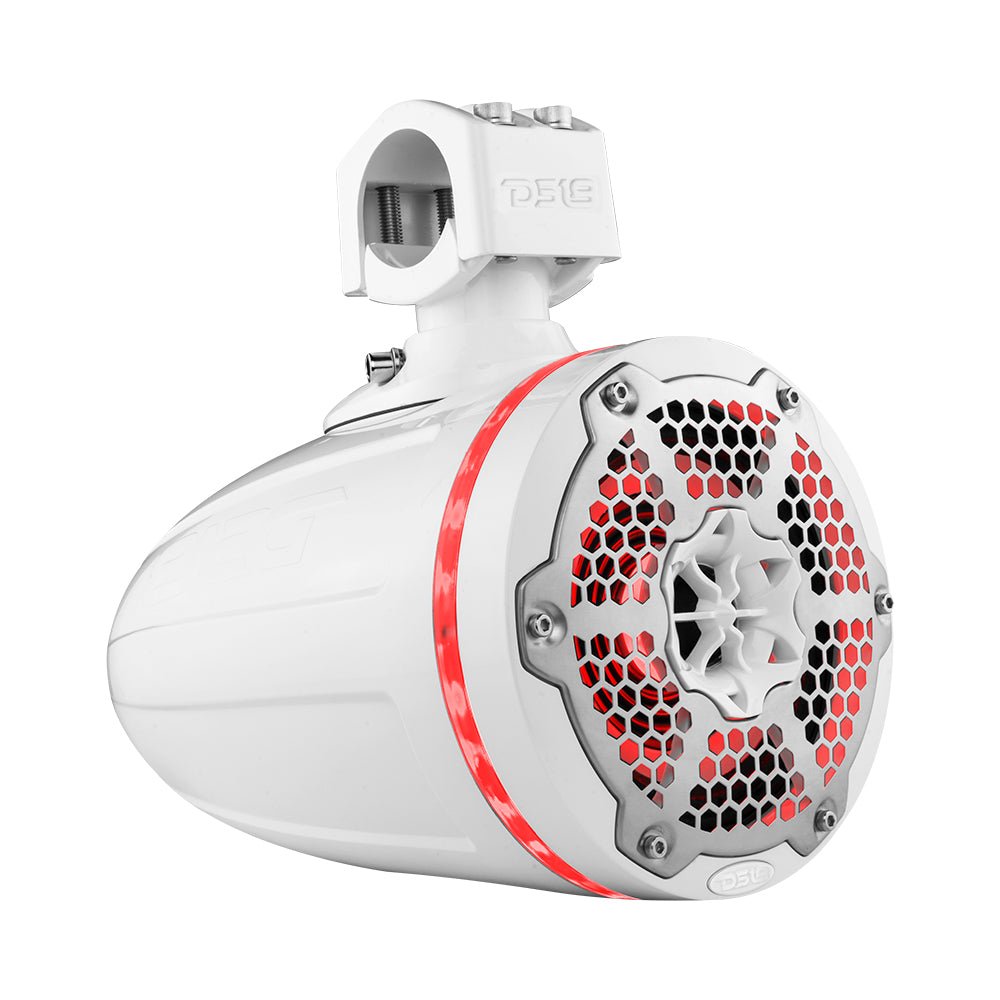 DS18 NXL 6.5" Neodymium Marine and Powersports Towers with Built-in Passive Radiator, 1" Driver and LED RGB Lights 150 Watts Rms -White