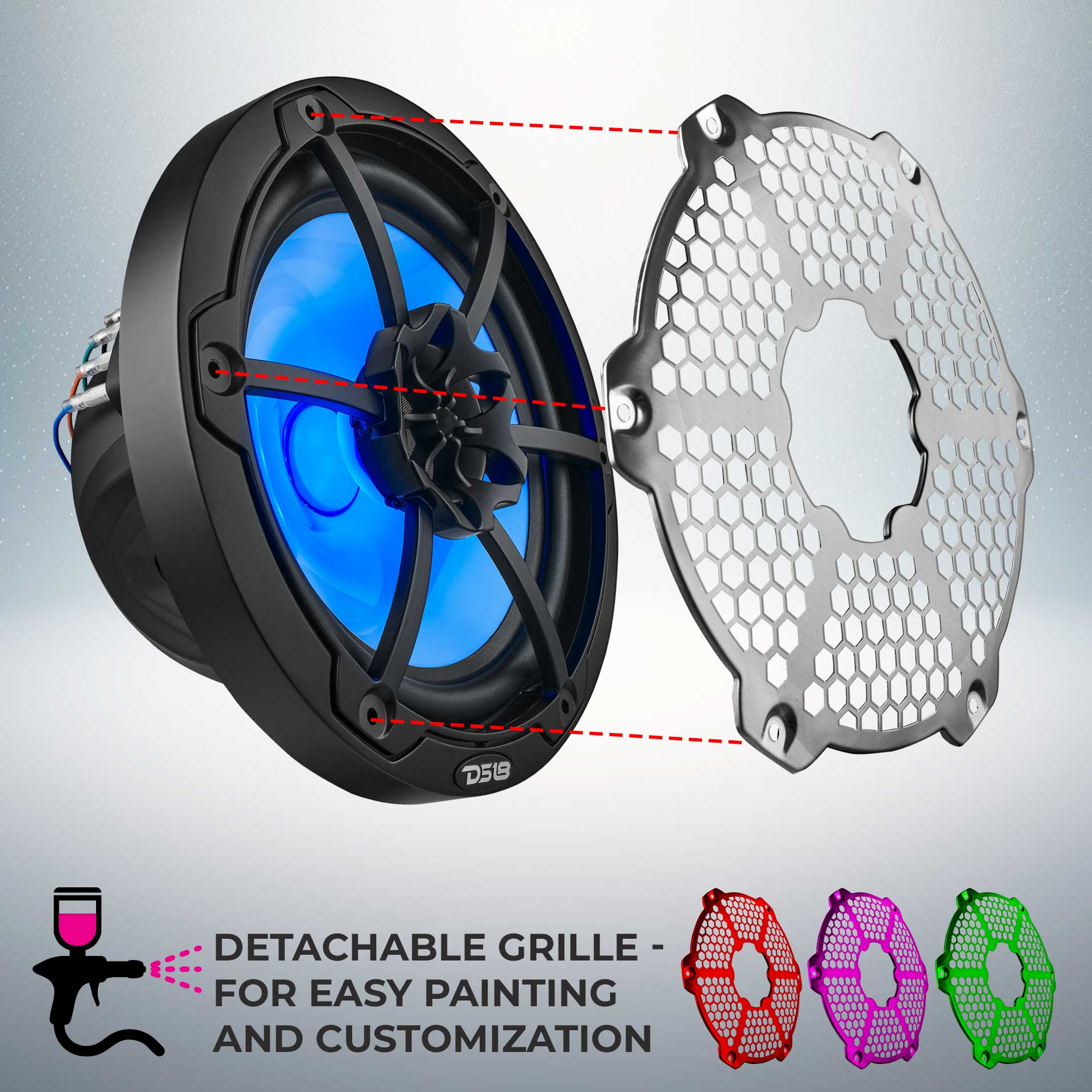 DS18 NXL 8" 2-Way Coaxial Marine Speaker With LED RGB Lights 125 Watts Rms 4-Ohm
