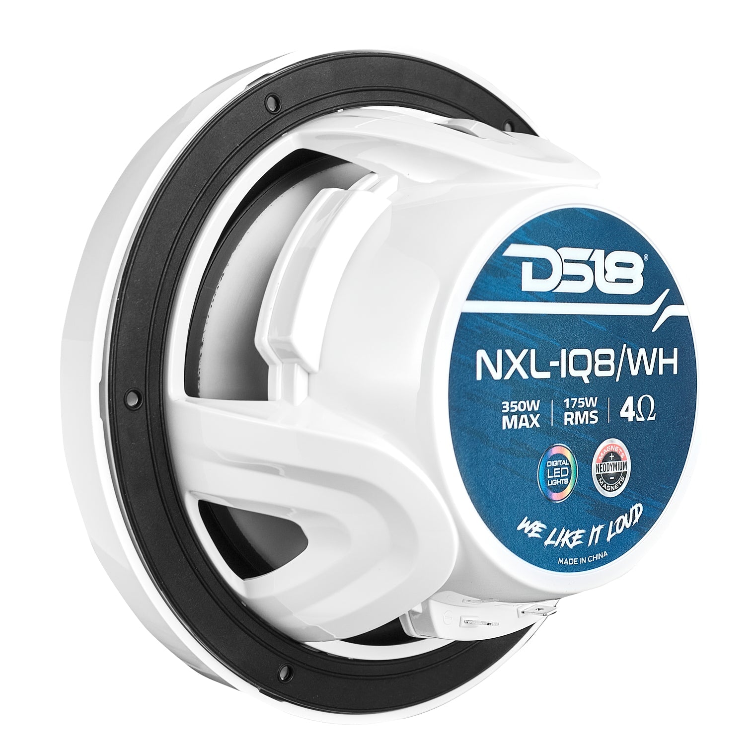 DS18 NXL 8" 2-Way Coaxial Marine Speaker with Bullet Tweeter and Digital Led Lights | 175W RMS 4-Ohm