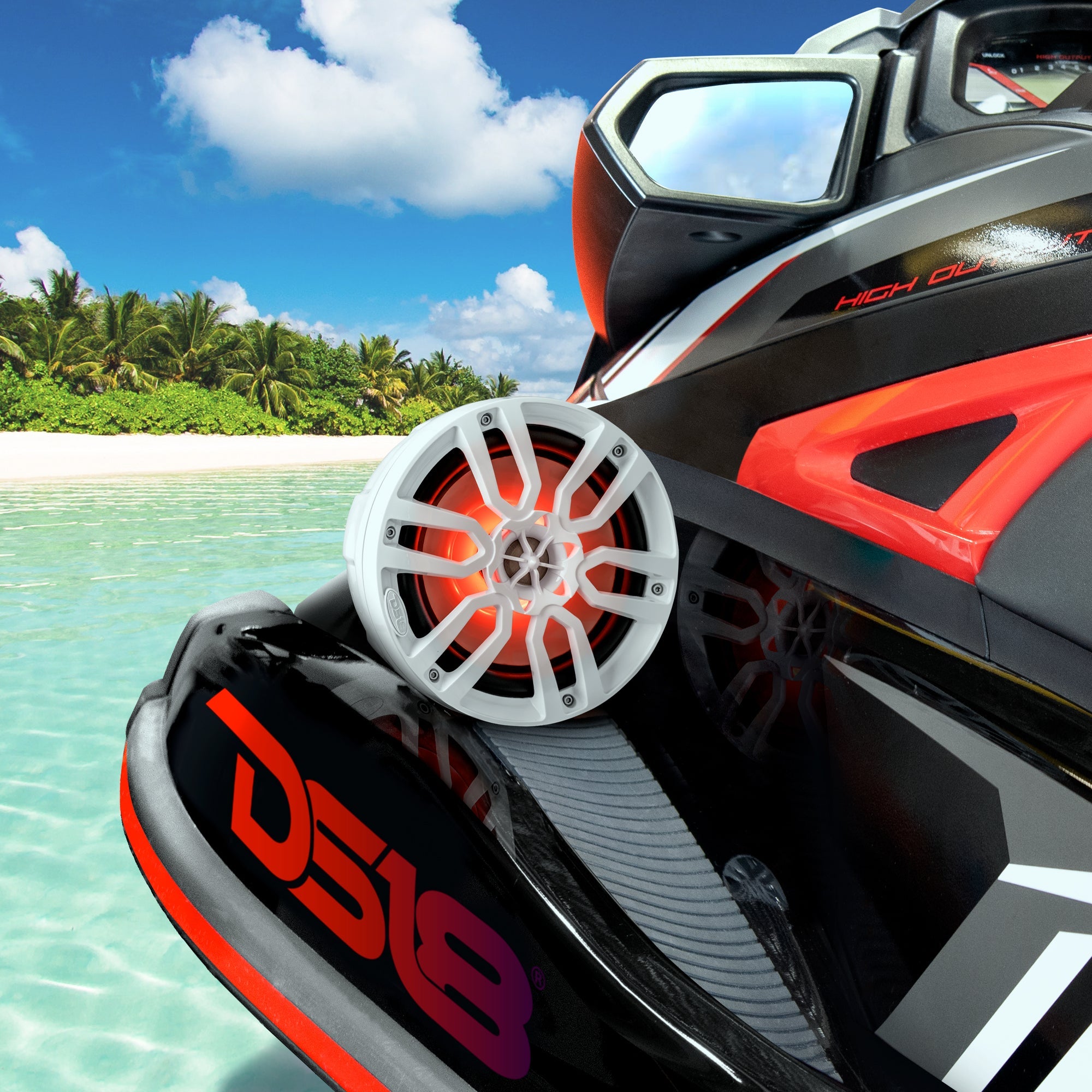DS18 NXL 8" Pod 375W Speaker with Integrated RGB LED Lights (Pair) - Perfect for Jet Skis