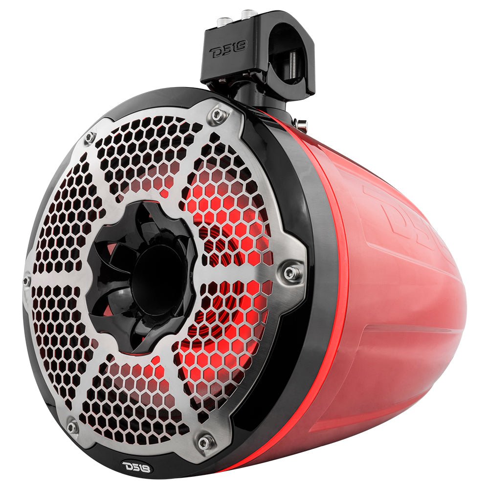 DS18 NXL 10" Neodymium Marine and Powersports Towers with Built-in Passive Radiator, 1" Driver and LED RGB Lights 300 Watts Rms -Red