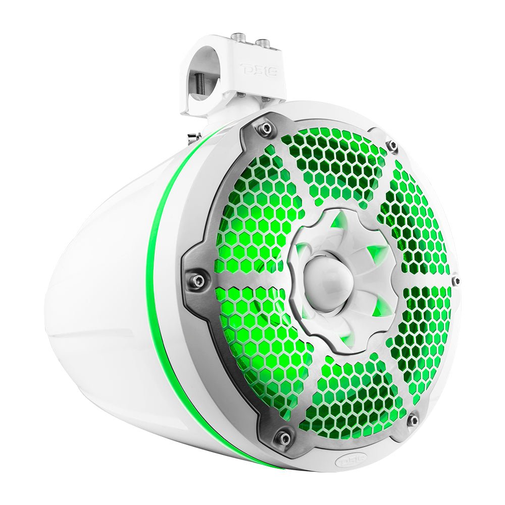 DS18 NXL 10" Neodymium Marine and Powersports Towers with Built-in Passive Radiator, 1" Driver and LED RGB Lights 300 Watts Rms -White