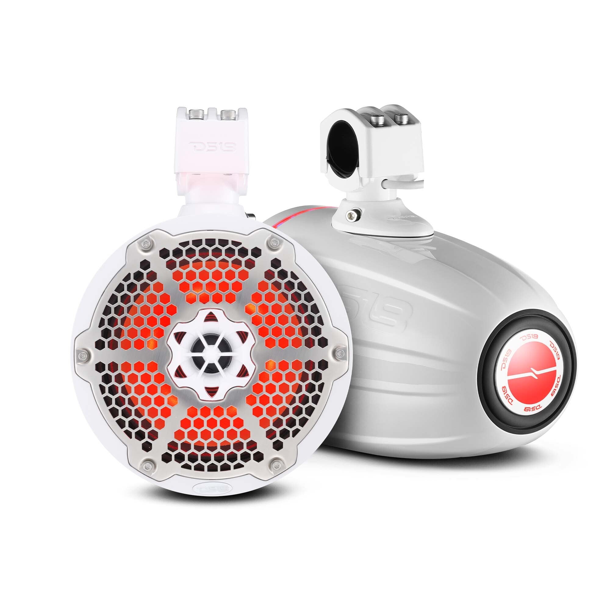 DS18 NXL 8" Neodymium Marine and Powersports Towers with Built-in Passive Radiator, 1" Driver and LED RGB Lights 180 Watts Rms -White