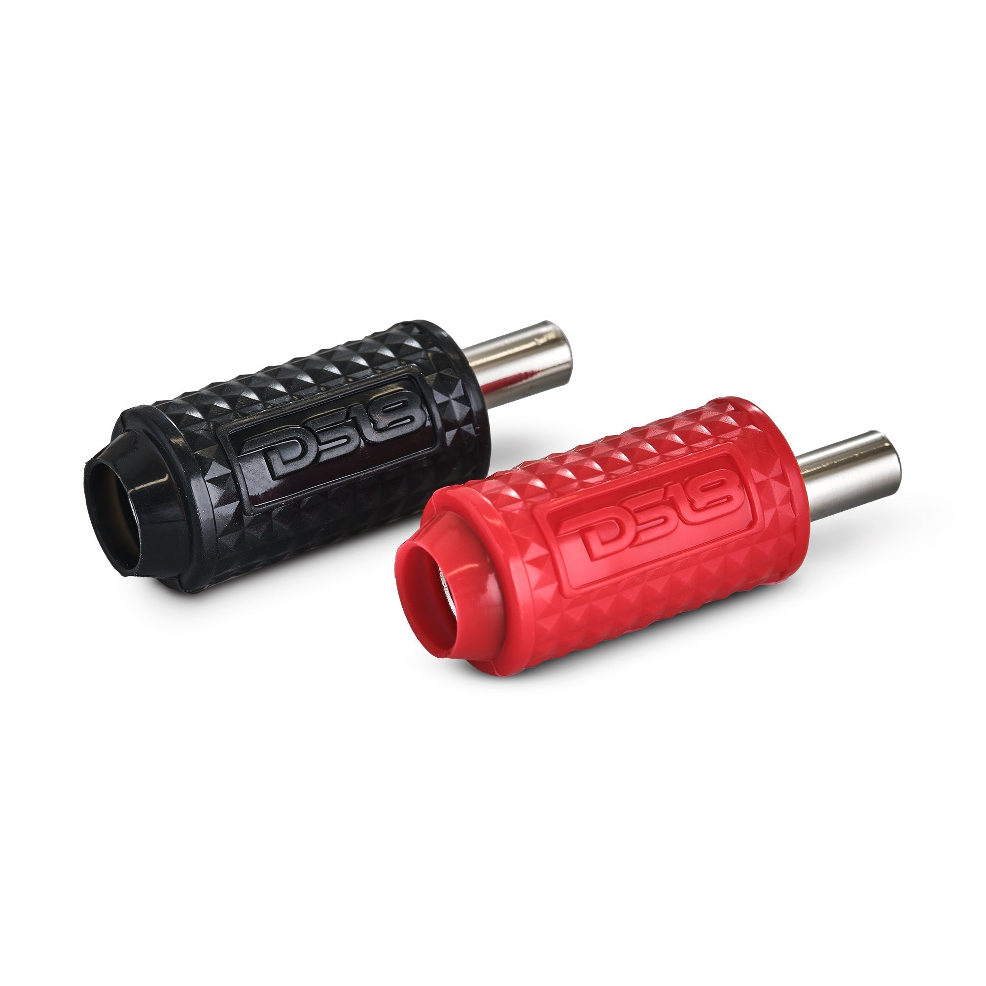 DS18 1/0-GA to 1/4-GA Amp Input Reducers with Offset Stub and Silicone Cover - BLACK/RED