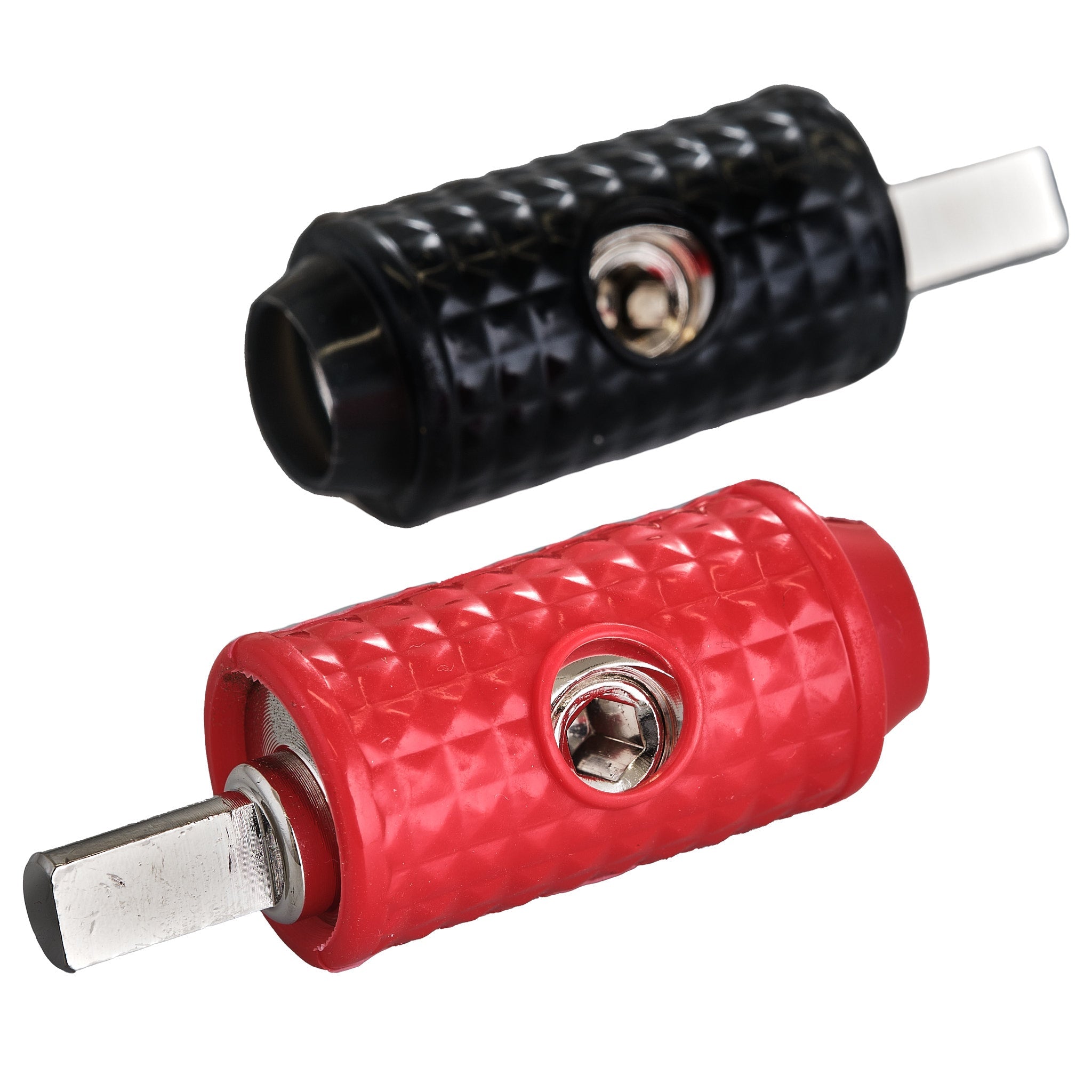 DS18 1/0-GA to 1/4-GA Amp Input Reducers with Offset Stub and Silicone Cover - BLACK/RED