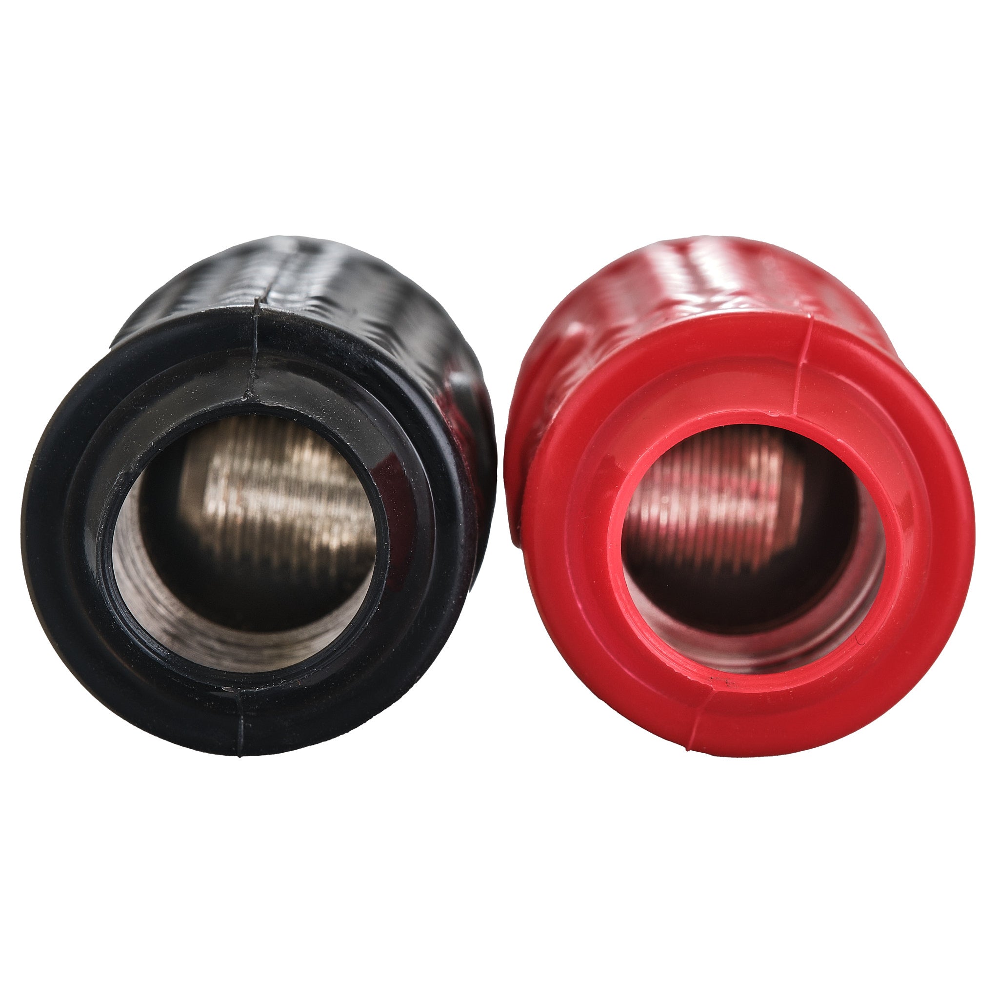 DS18 1/0-GA to 1/4-GA Amp Input Reducers with Offset Stub and Silicone Cover - BLACK/RED