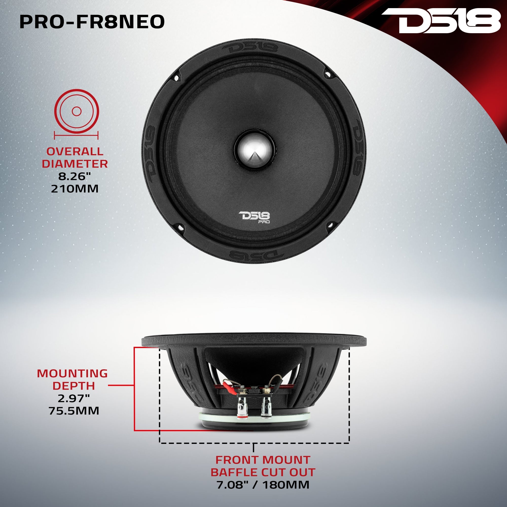 DS18 PRO 8" Neodymium Full-Range Bullet Loudspeaker 250 Watts Rms 4-Ohm
