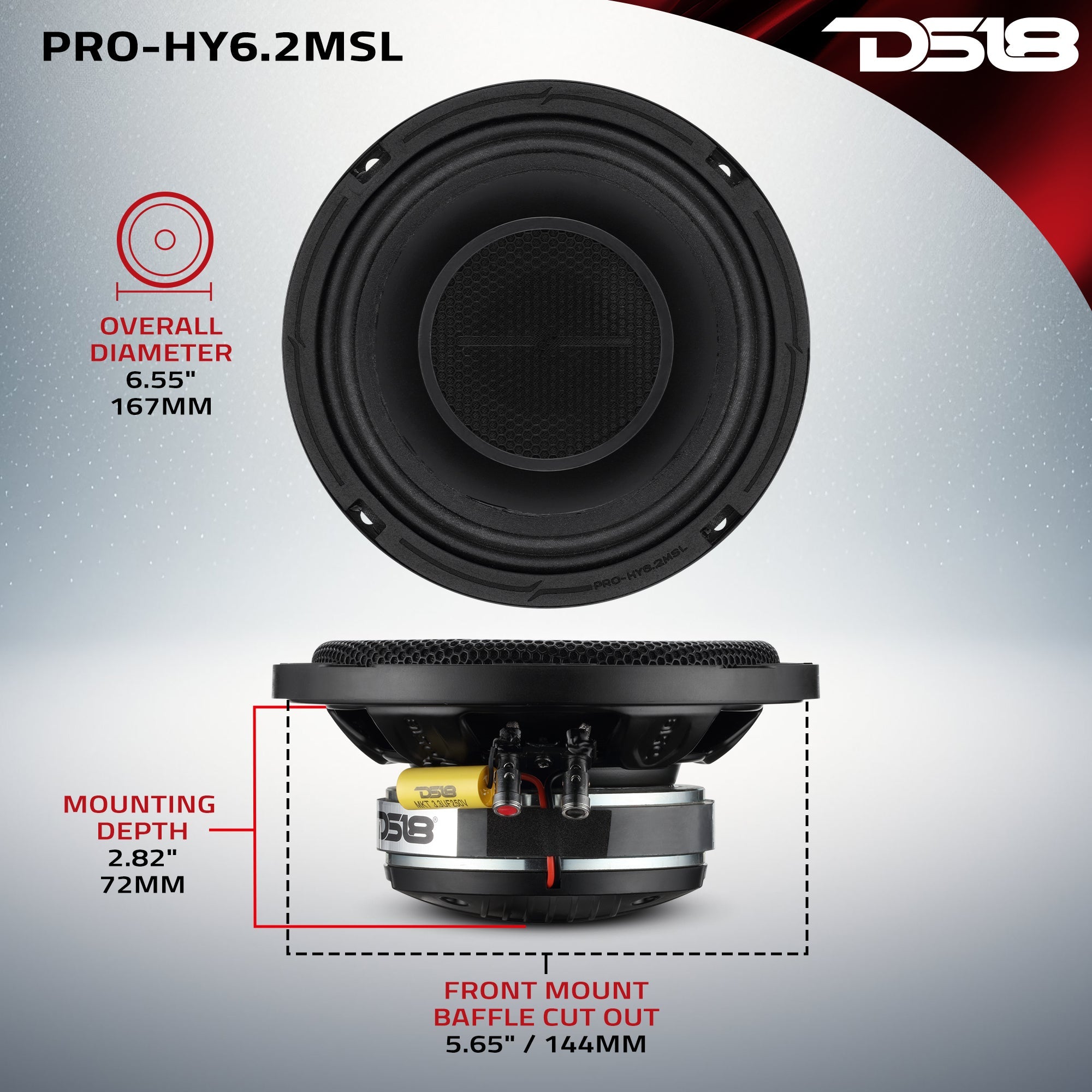 DS18 PRO 6.5" Hybrid Slim Loudspeaker with a 1" Compression Driver Horn | 150W RMS 2-Ohm