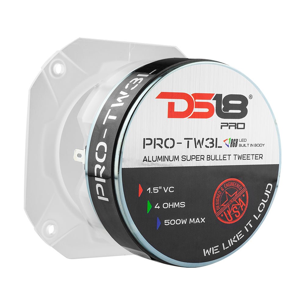 DS18 4" Super Bullet Tweeter 250 Watts 1.5" Titanium 4-Ohm Vc with RGB LED Lights