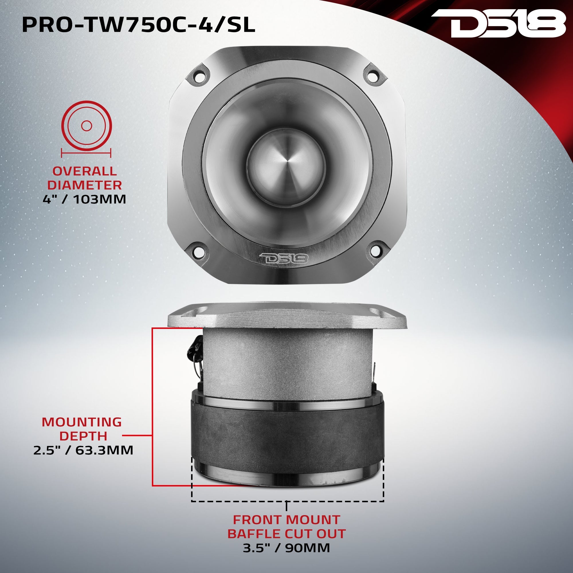 DS18 4” Super Bullet Tweeter with 1.5” Titanium Voice Coil and Oversized Ferrite Magnet 200 Watts 4-Ohm