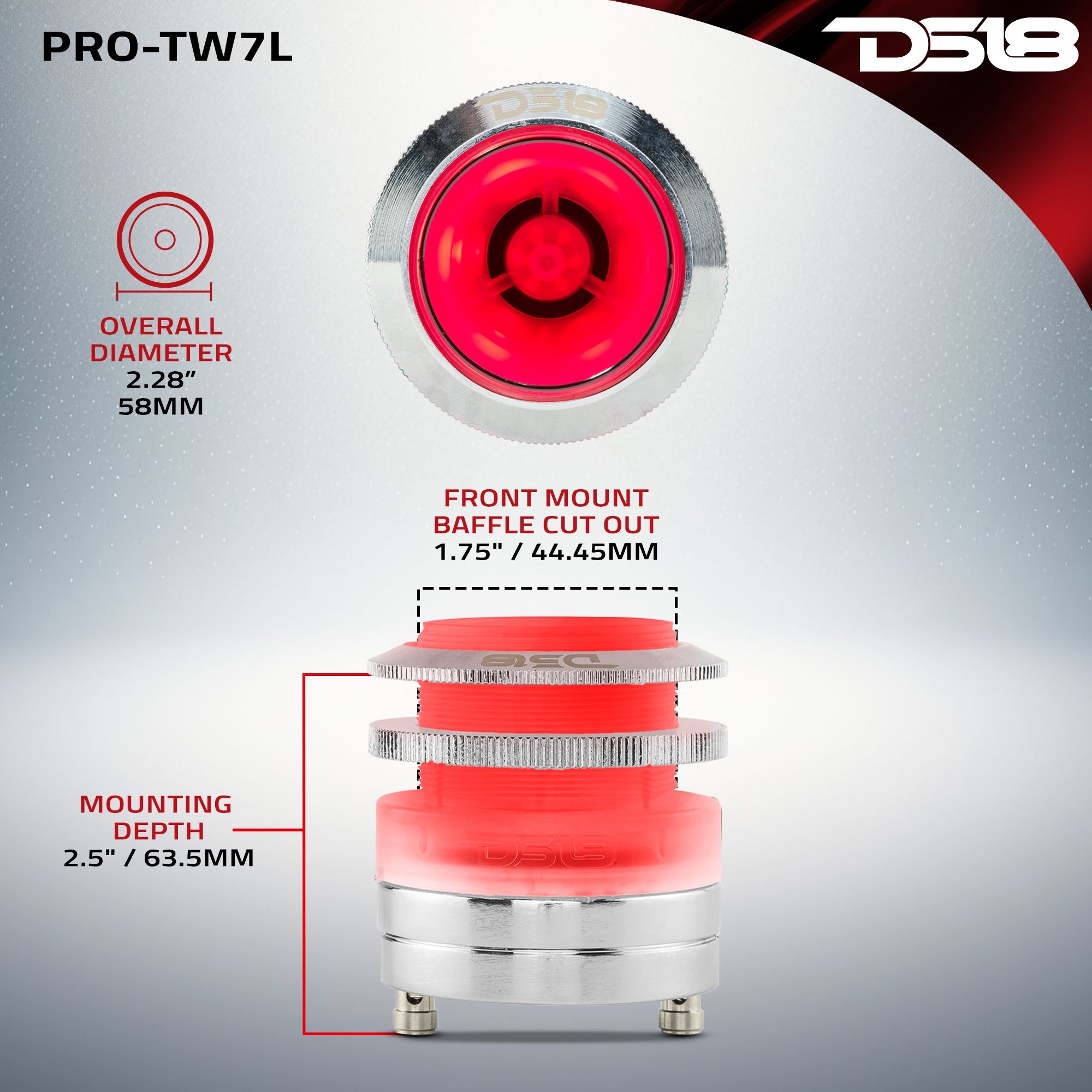 DS18 2.3" Neodymium Super Bullet Tweeter 1" Titanium Voice Coil with RGB LED Lights