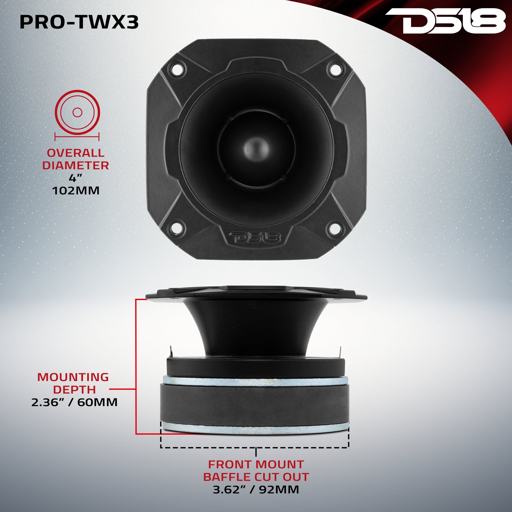 DS18 4" Super Bullet Tweeter 250 Watts 1.5" Titanium 4-Ohm Vc