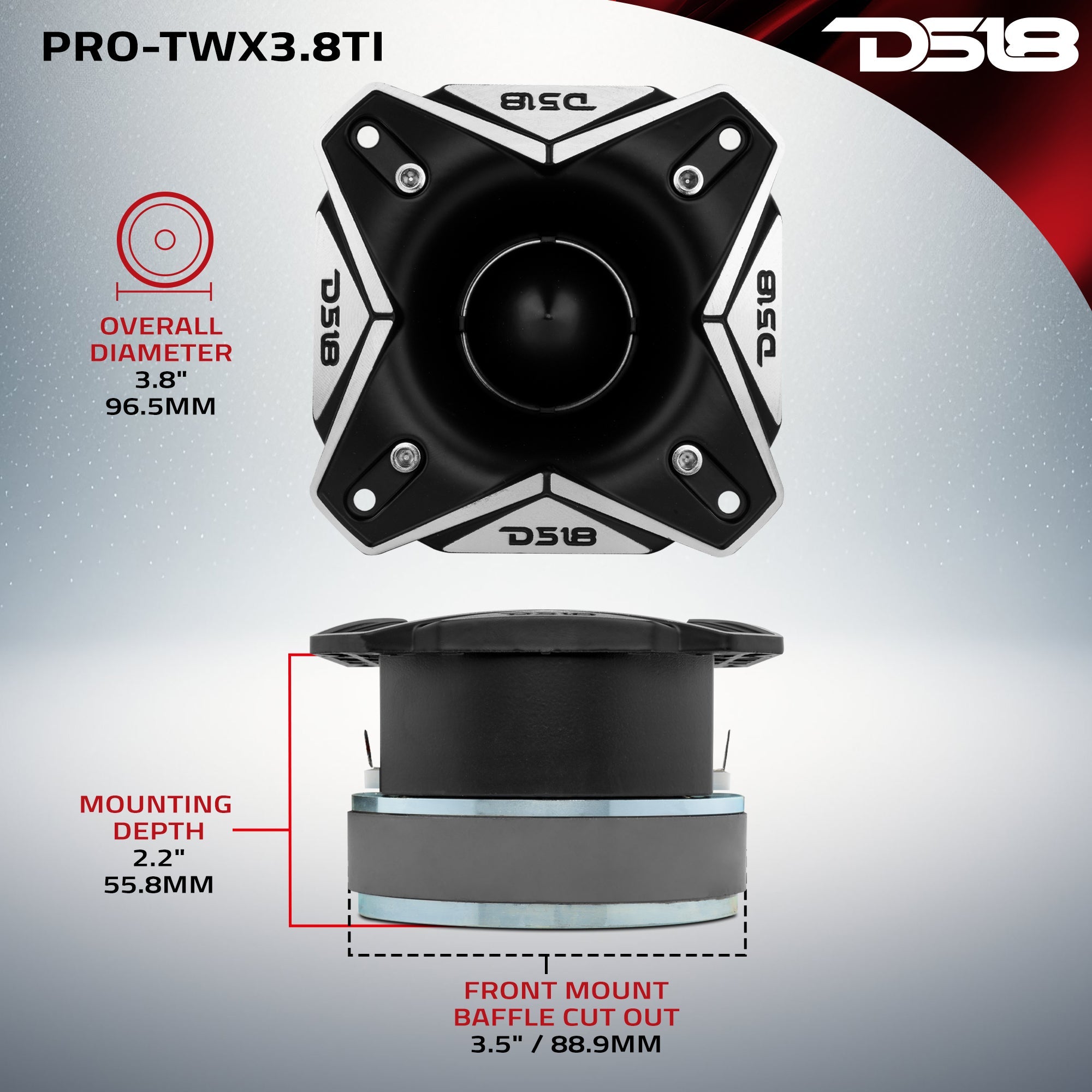 DS18 3.8" Super Bullet Tweeter | 250W RMS 1.5" Titanium 8-Ohm Vc