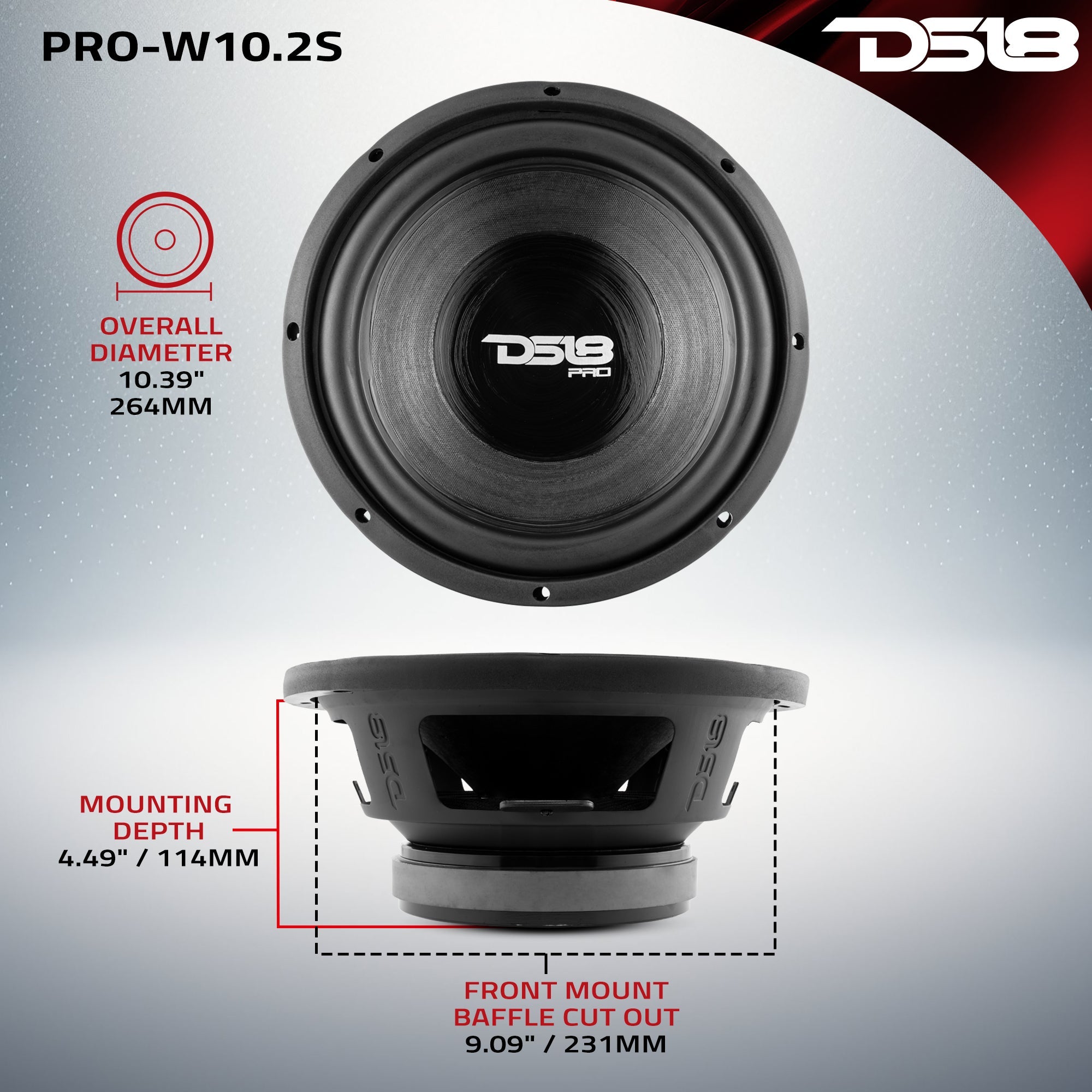 DS18 PRO 10" Water Resistant Woofer 350 Watts Rms 2-Ohm SVC