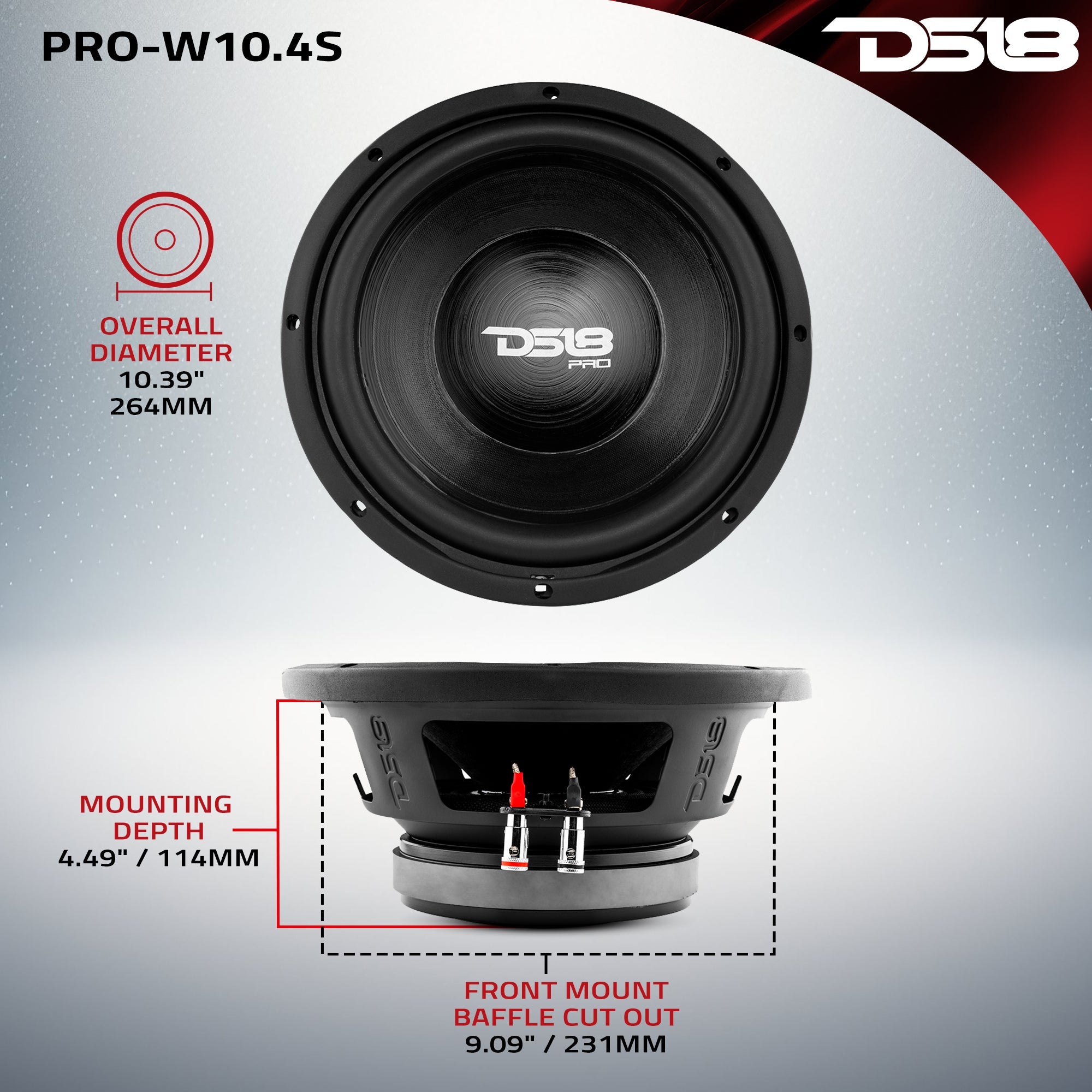 DS18 PRO 10" Water Resistant Woofer 350 Watts Rms 4-Ohm SVC