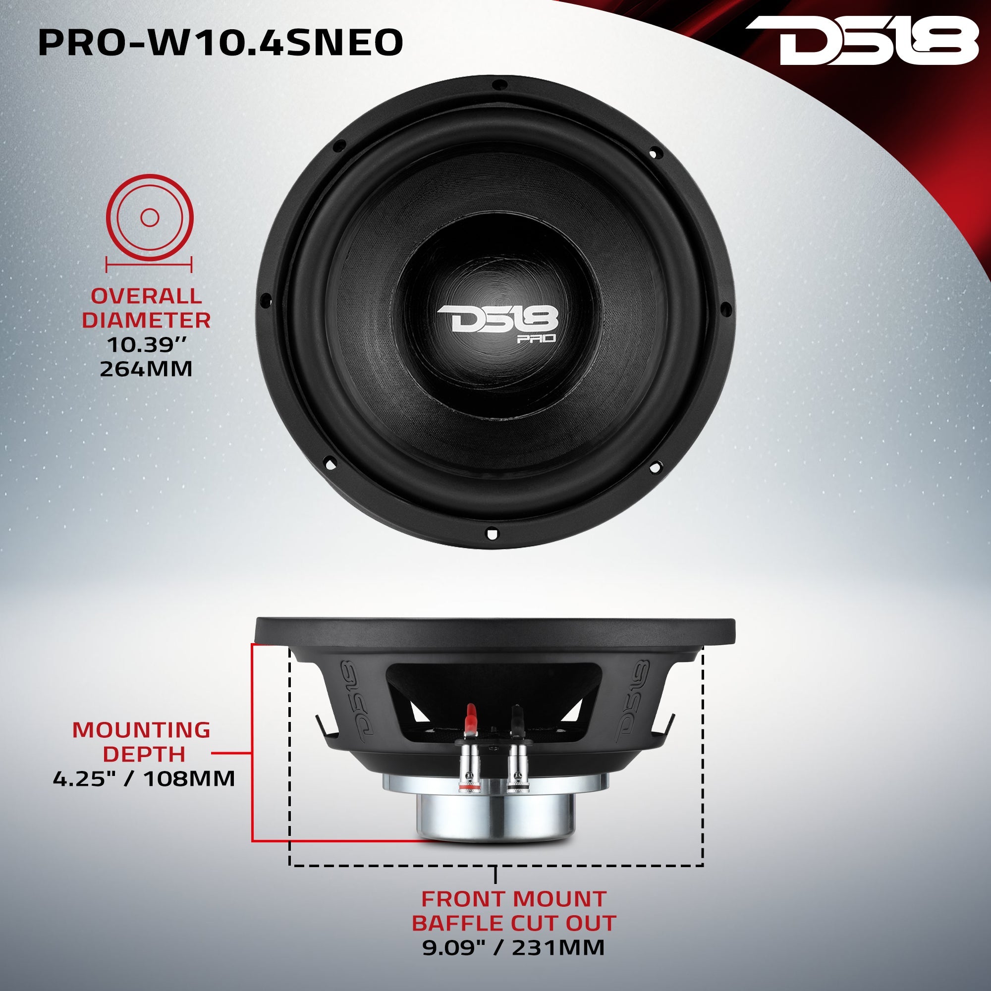 DS18 PRO 10" Neodymium Water Resistant Woofer 400 Watts Rms 4-Ohm SVC