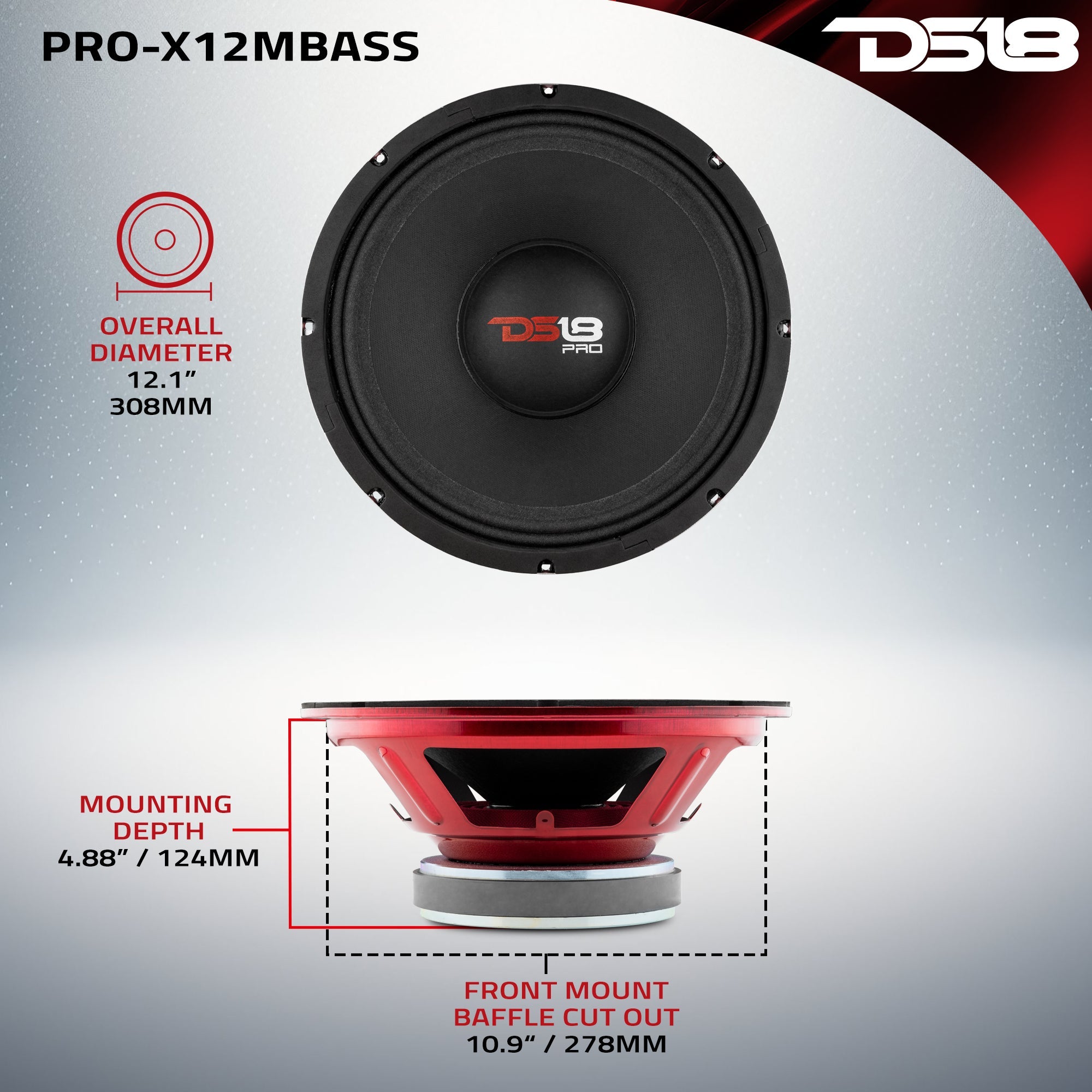 DS18 PRO-X 12" Mid-Bass Loudspeaker | 500W RMS 8-Ohm
