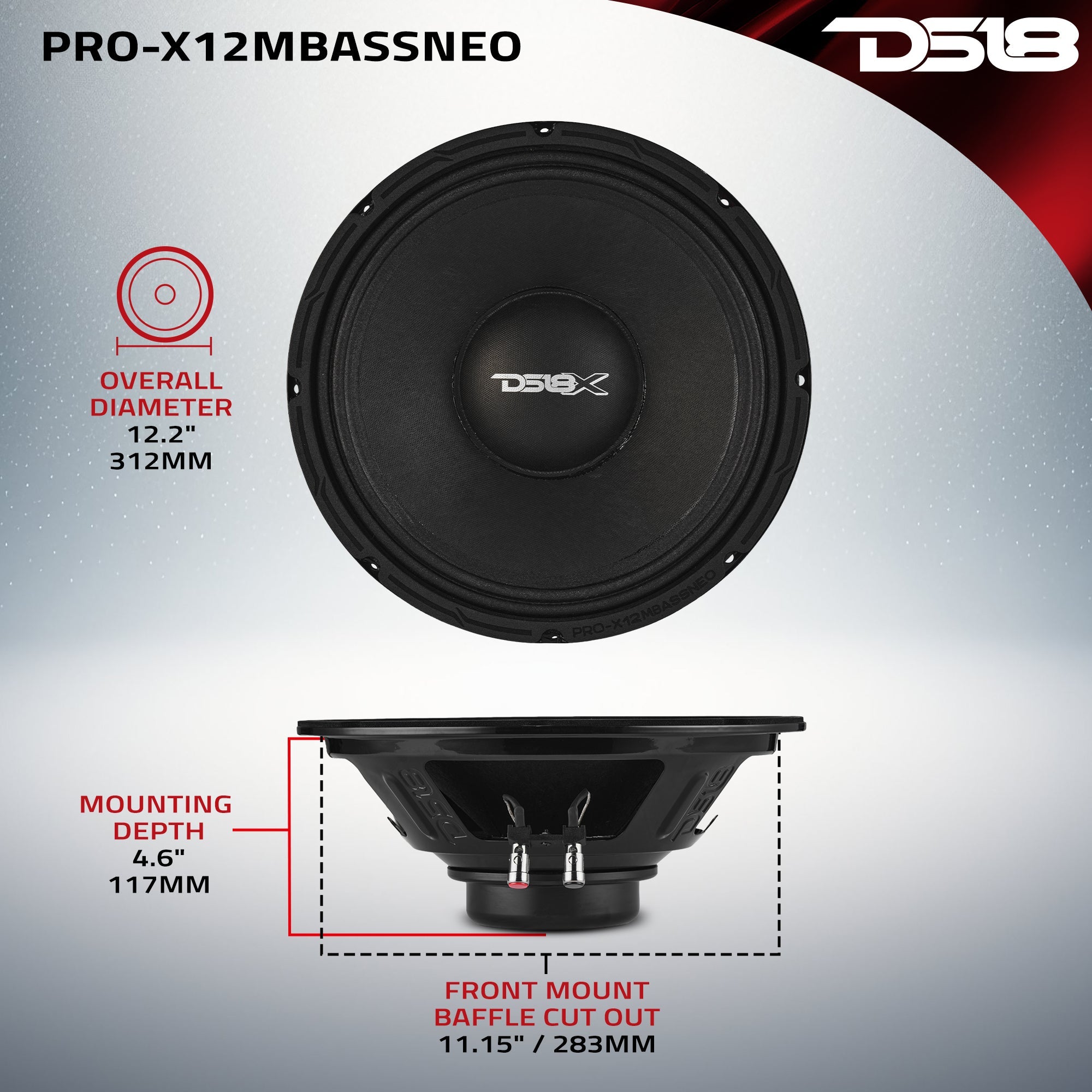 DS18 PRO-X 12” Mid-Bass Loudspeaker With Neodymium Magnet | 500W RMS 4-Ohm