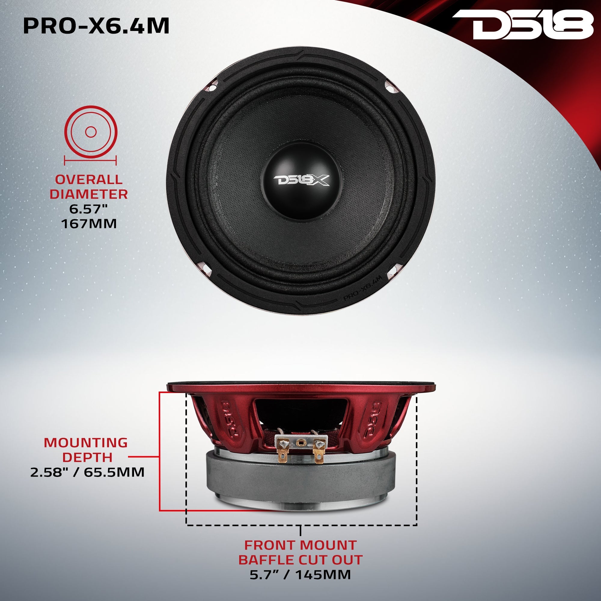DS18 PRO-X 6.5" Mid-Range Loudspeaker 250 Watts Rms 4-Ohm