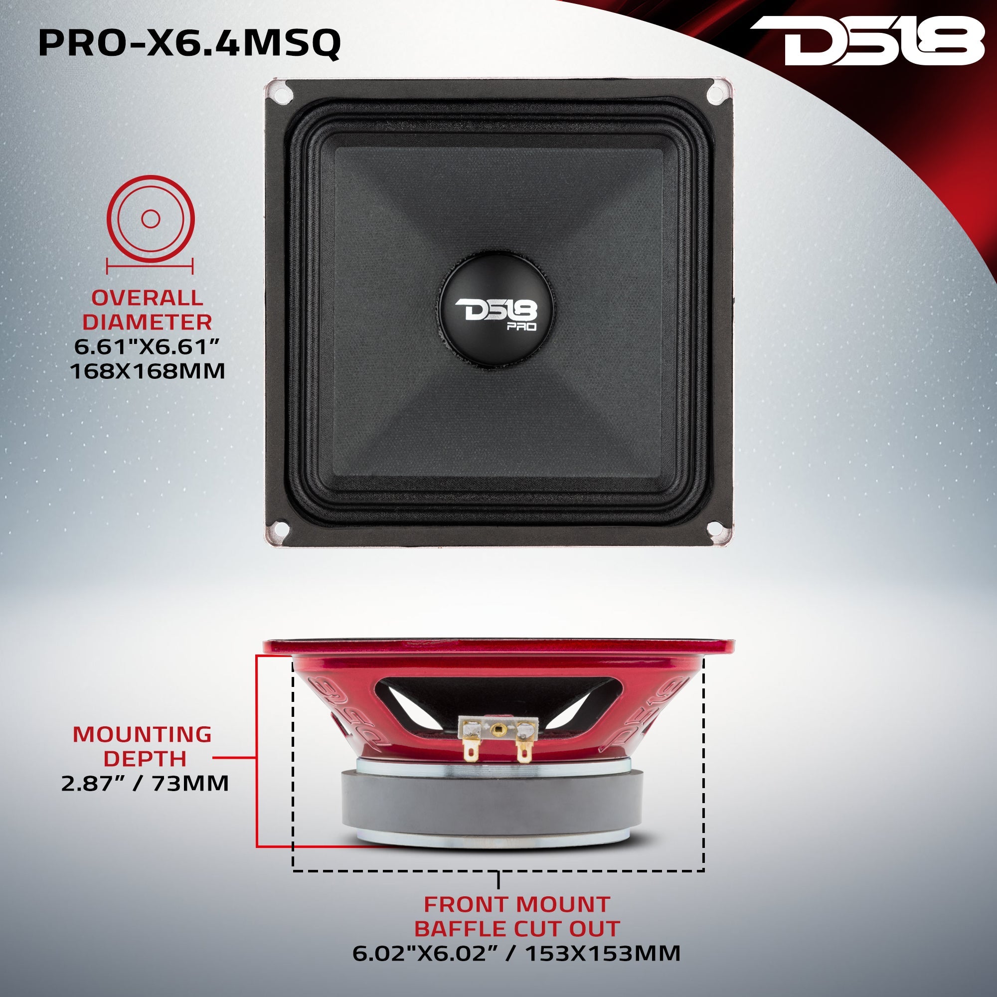 DS18 PRO 6.5" Square Midrange Loudspeaker 450 Watts 4-ohm