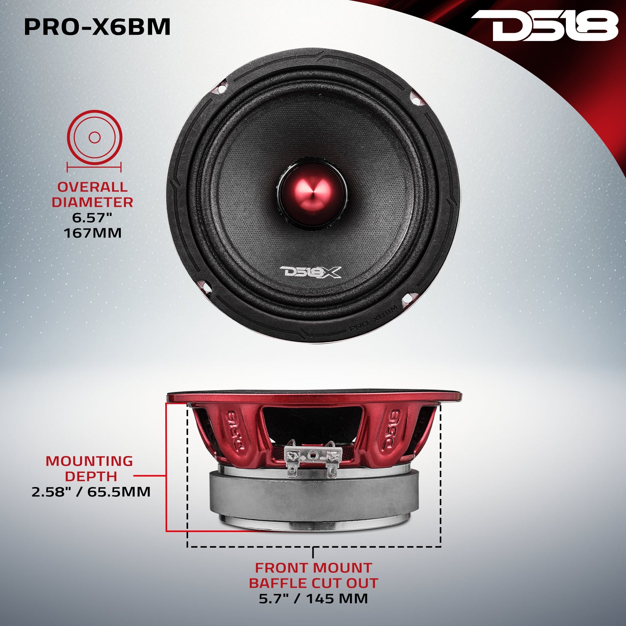 DS18 PRO-X 6.5" Mid-Range Bullet Loudspeaker | 250W RMS 8-Ohm