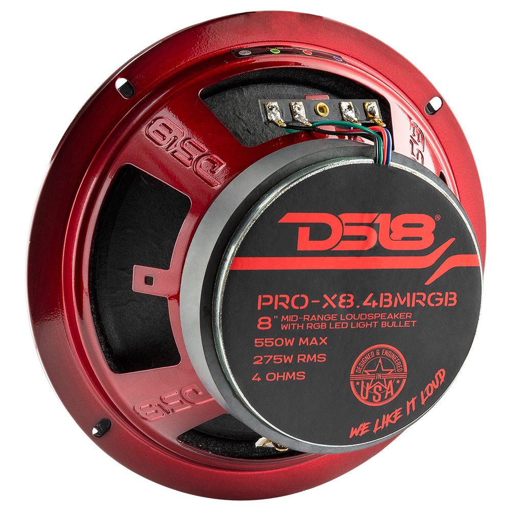 DS18 PRO-X 8" Mid-Range Loudspeaker with RGB Light Bullet 275 Watts Rms 4-Ohm