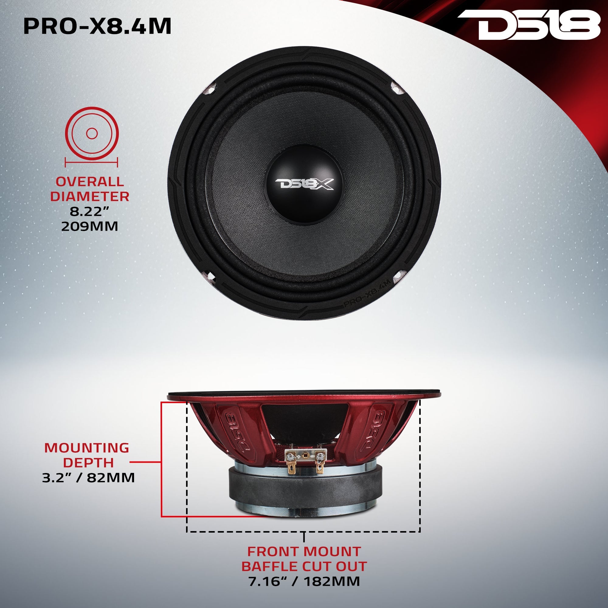DS18 PRO-X 8" Mid-Range Loudspeaker 275 Watts Rms 4-Ohm
