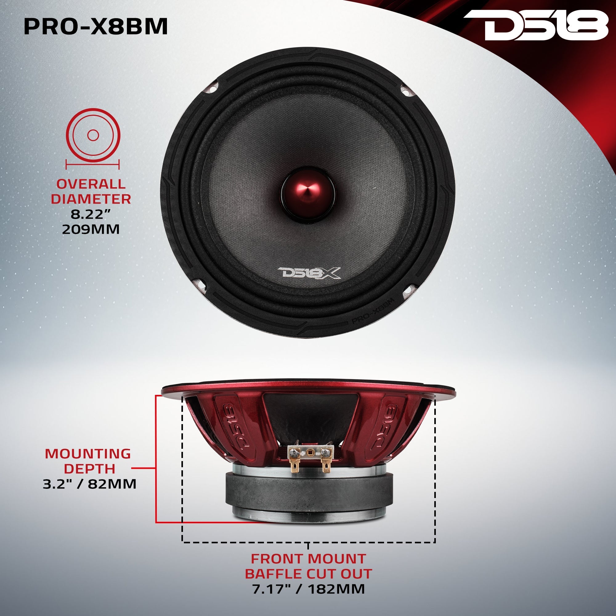 DS18 PRO-X 8" Mid-Range Bullet Loudspeaker | 275W RMS 8-Ohm