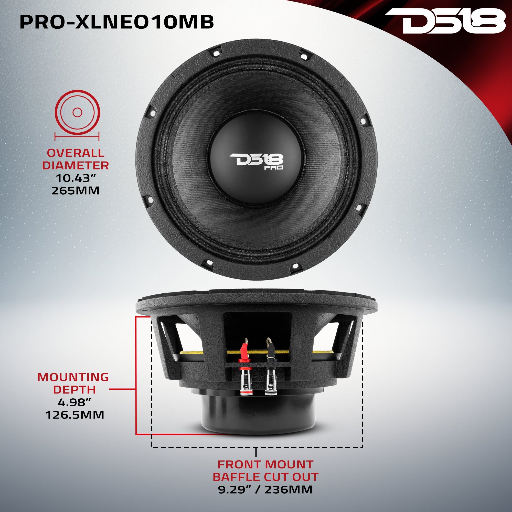 DS18 PRO 10" Neodymium Mid-Bass Loudspeaker 1000 Watts Rms 8-Ohm