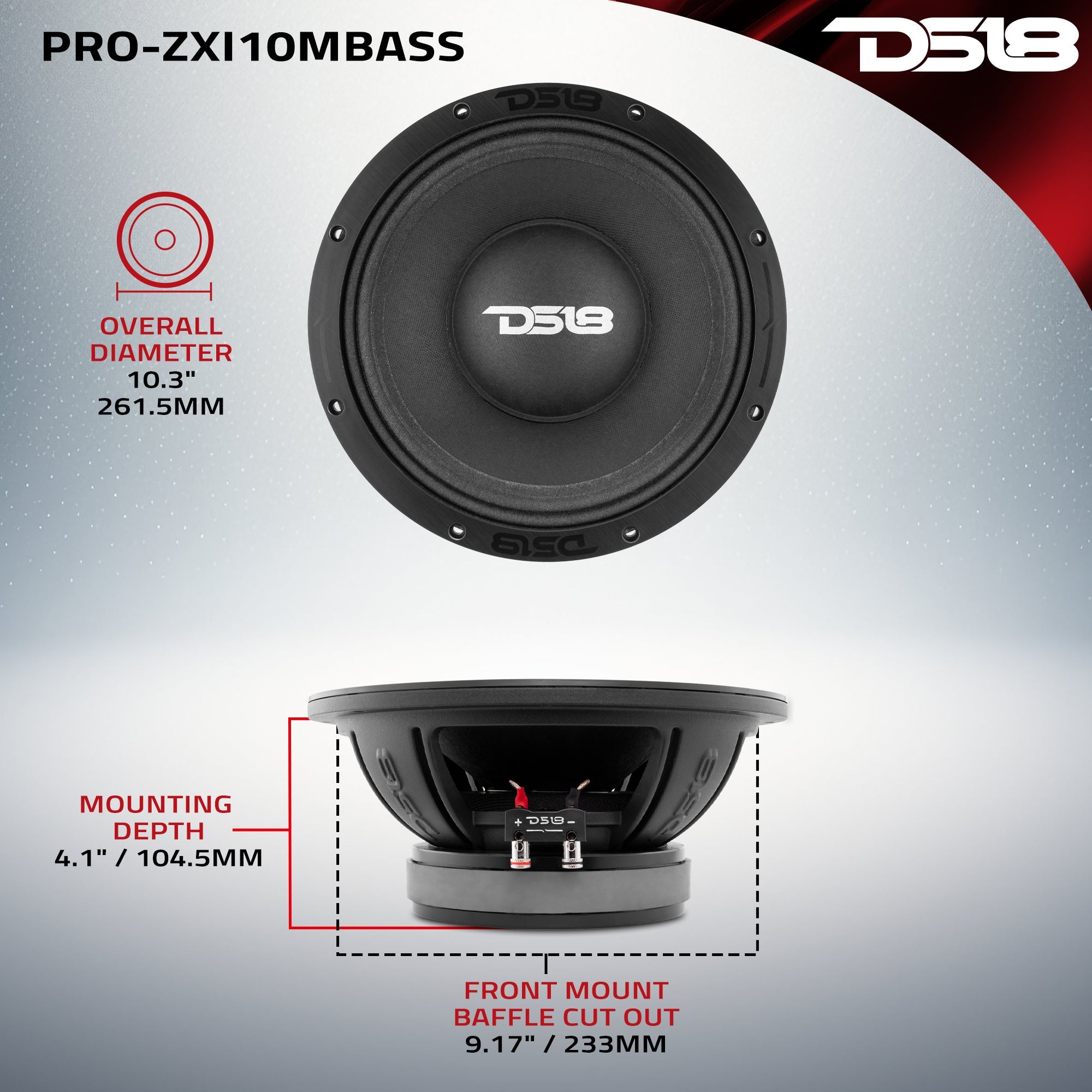 DS18 PRO-ZXI 10" Mid-Bass Loudspeaker With Neodymium/Ferrite Magnets 500 Watts Rms 8-Ohm