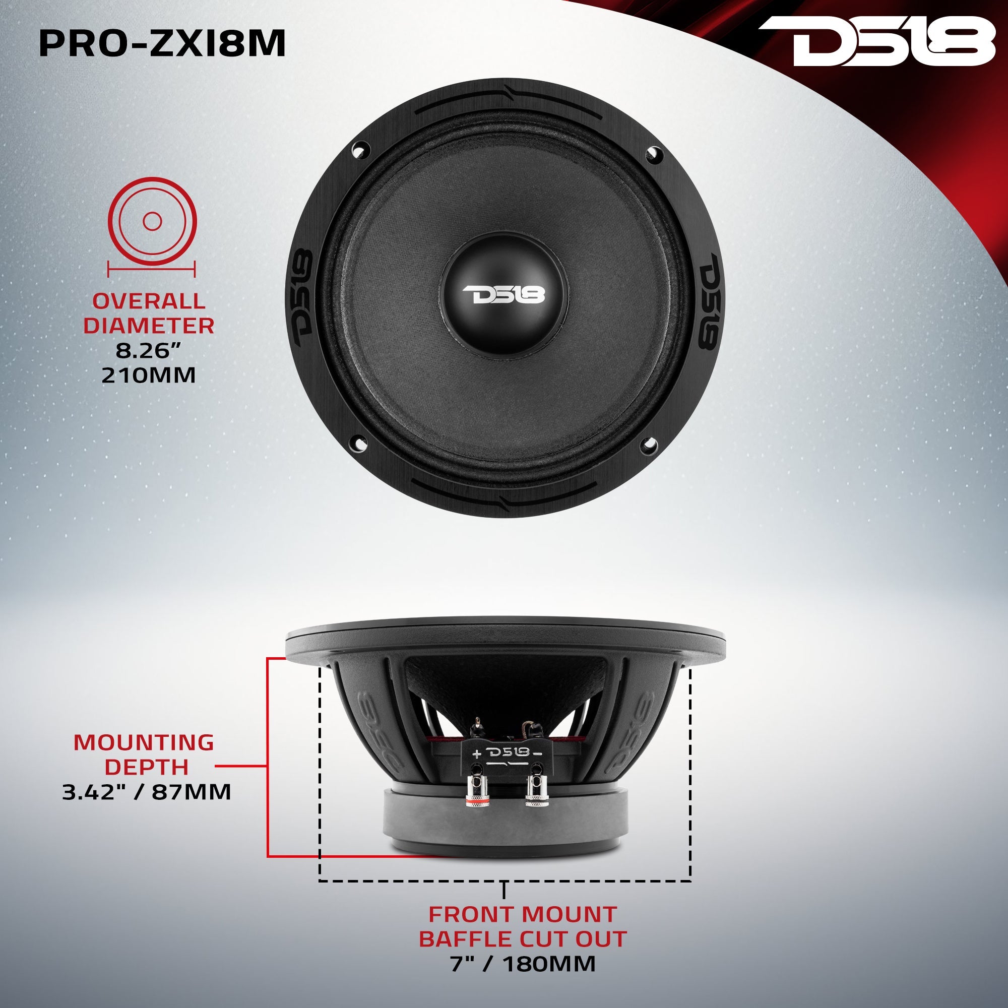 DS18 PRO-ZXI 8" Mid-Range Loudspeaker With Neodymium/Ferrite Magnets 350 Watts Rms 8-Ohm