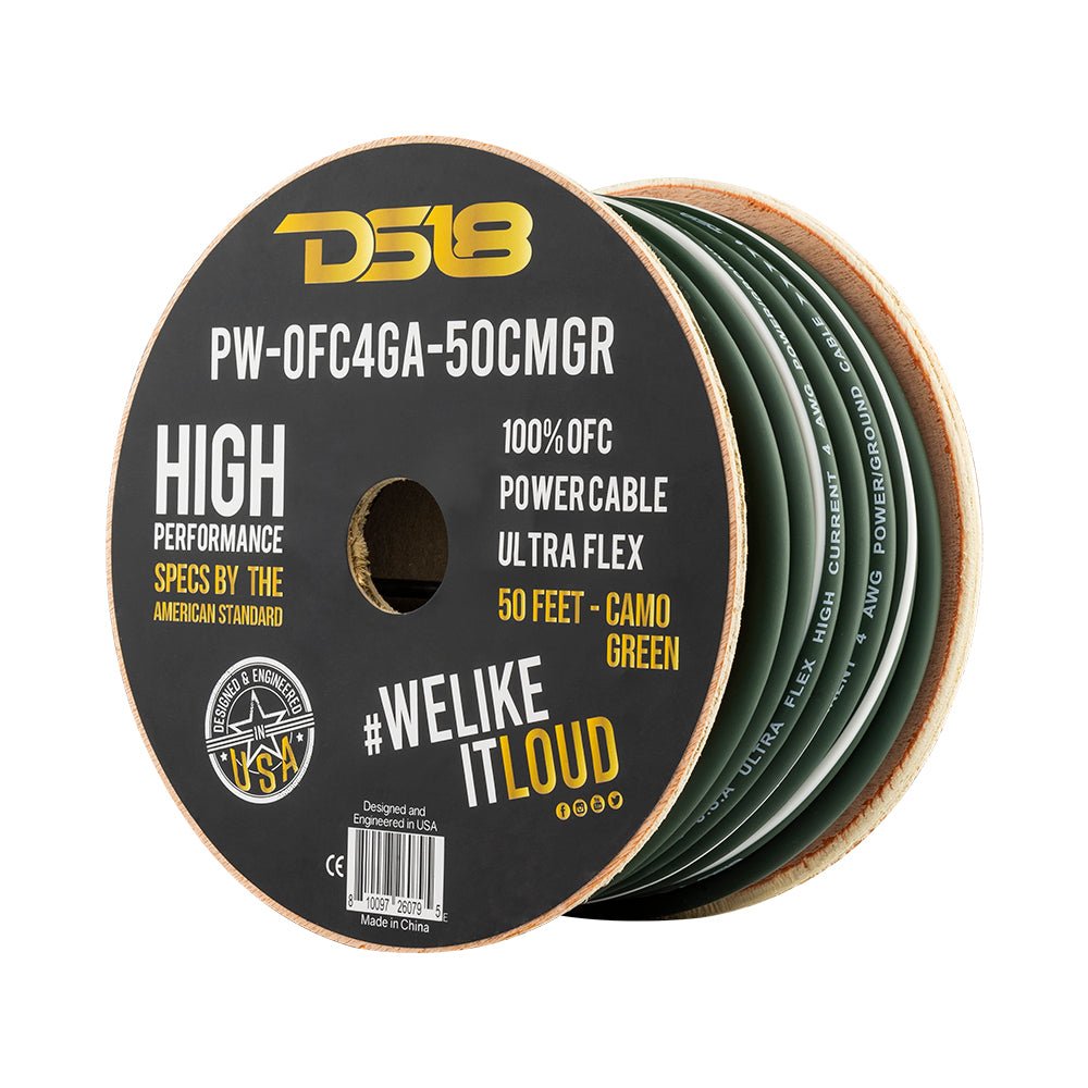 DS18 4-GA 100% OFC Ground, Power Cable, 50 Feet -Camo Green